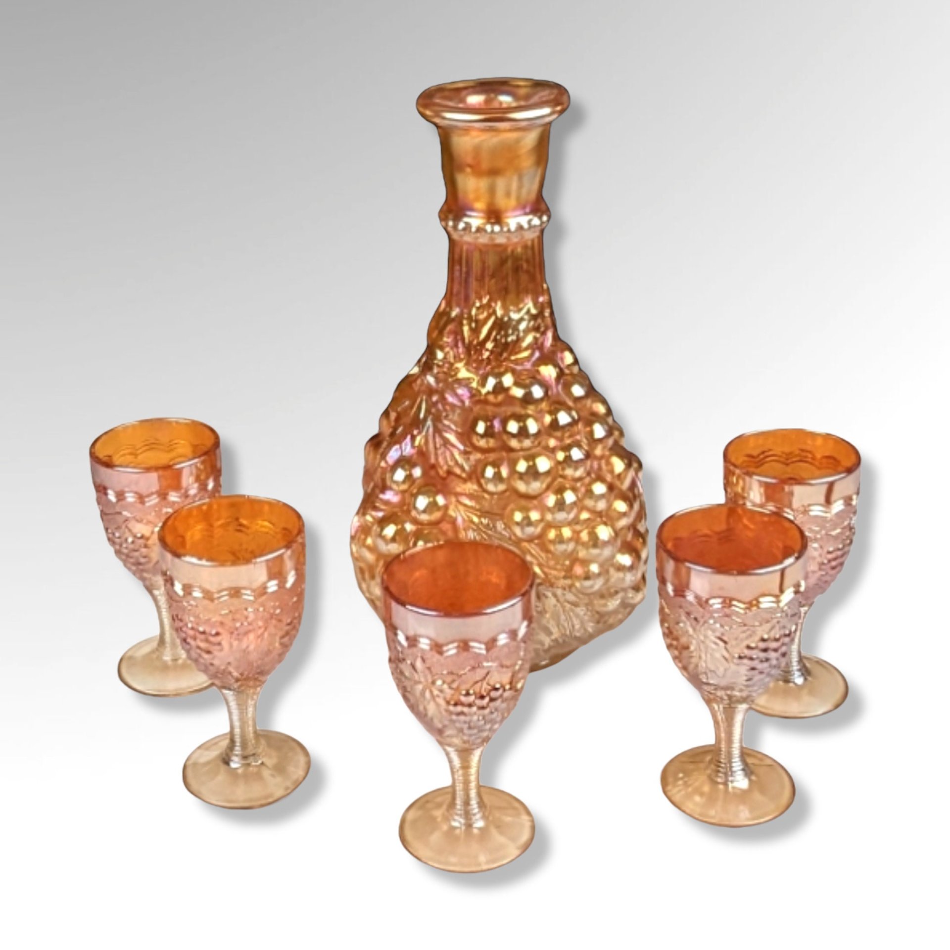 Imperial Glass Decanter and 5 Cups - Rich Fire & Iridescent Beauty