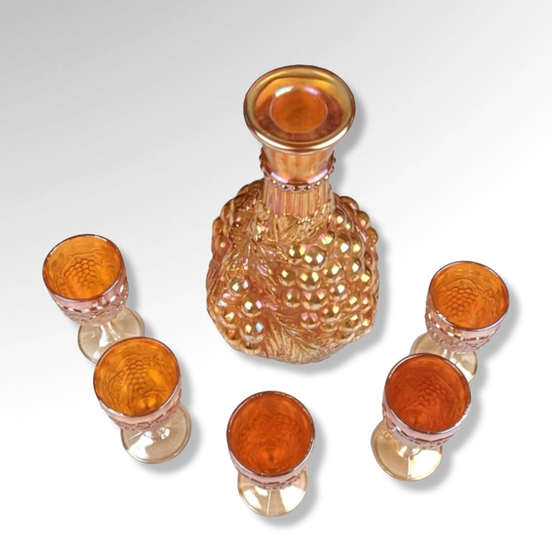 Imperial Glass Decanter and 5 Cups - Rich Fire & Iridescent Beauty