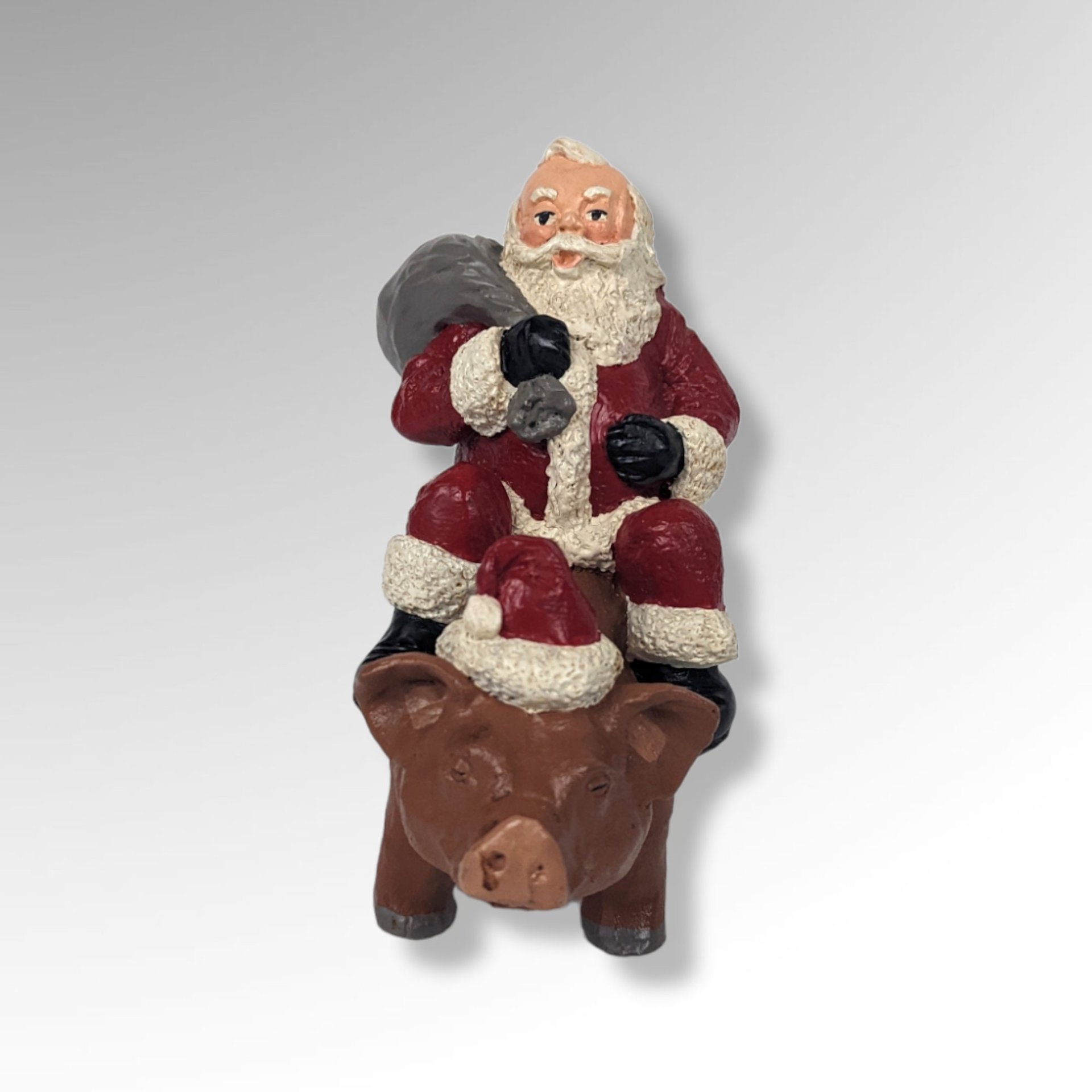 1993 Handmade Santa on Pig Figurine, Signed and Dated