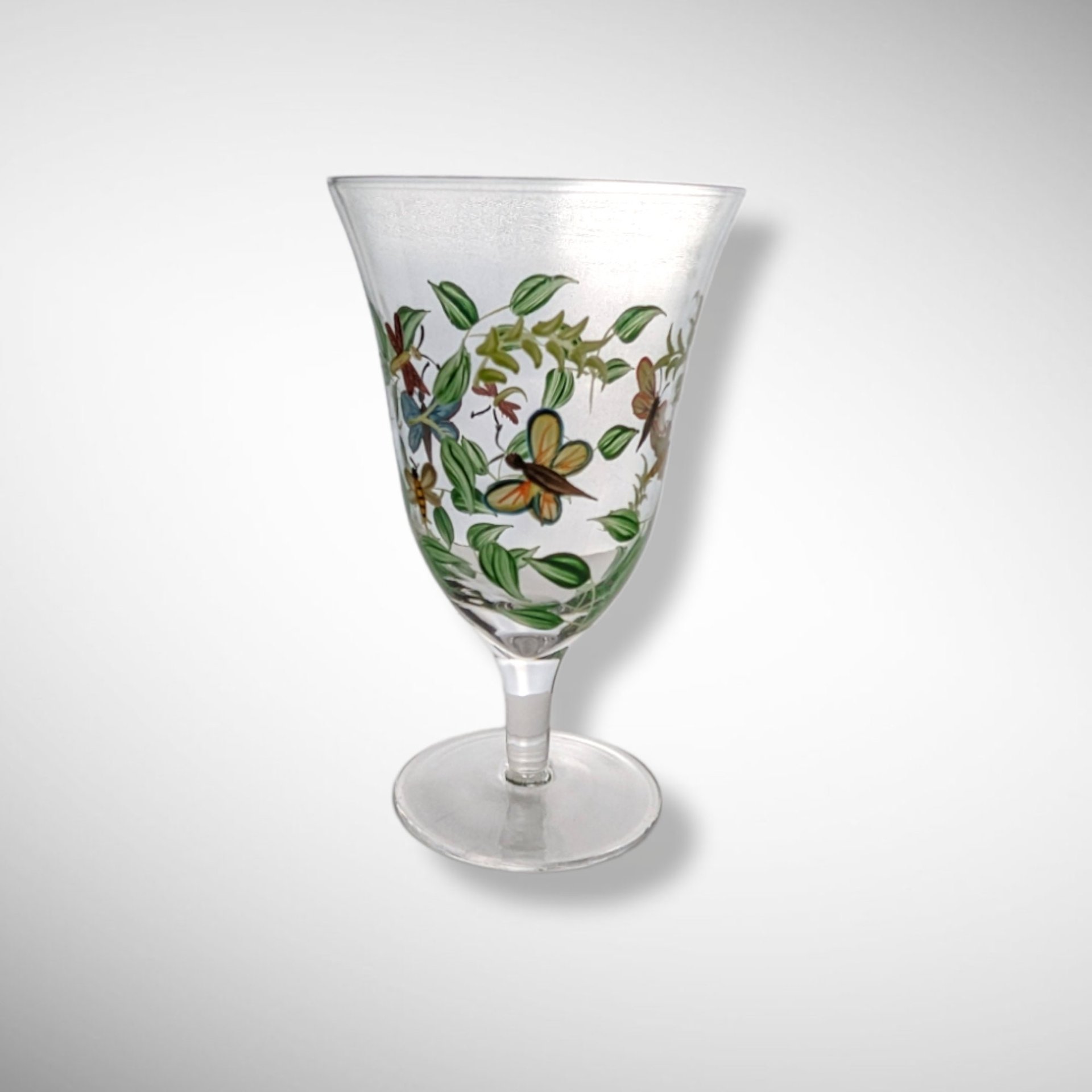Set of 3 Hand Painted Water Goblets with Flowers and Butterflies