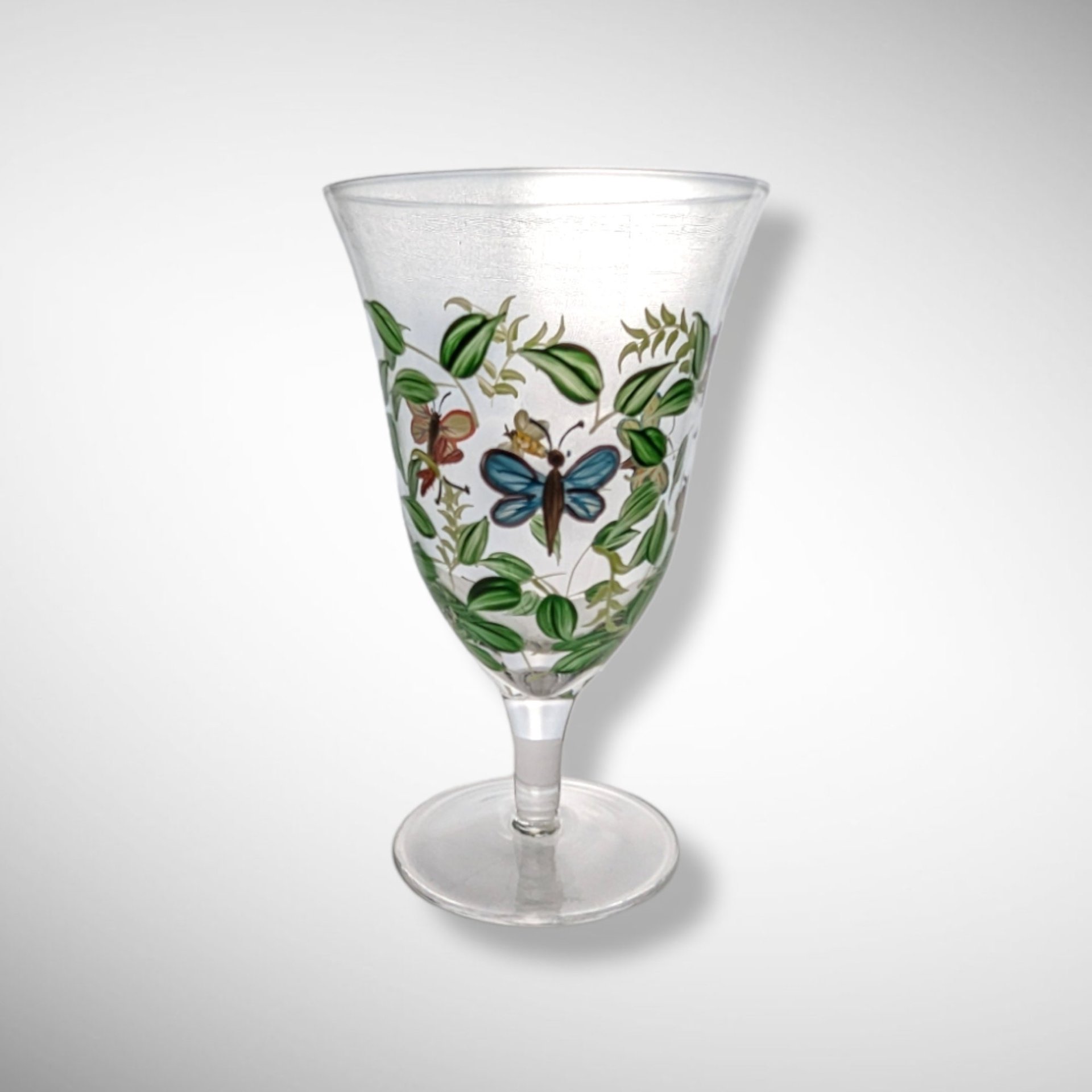 Set of 3 Hand Painted Water Goblets with Flowers and Butterflies