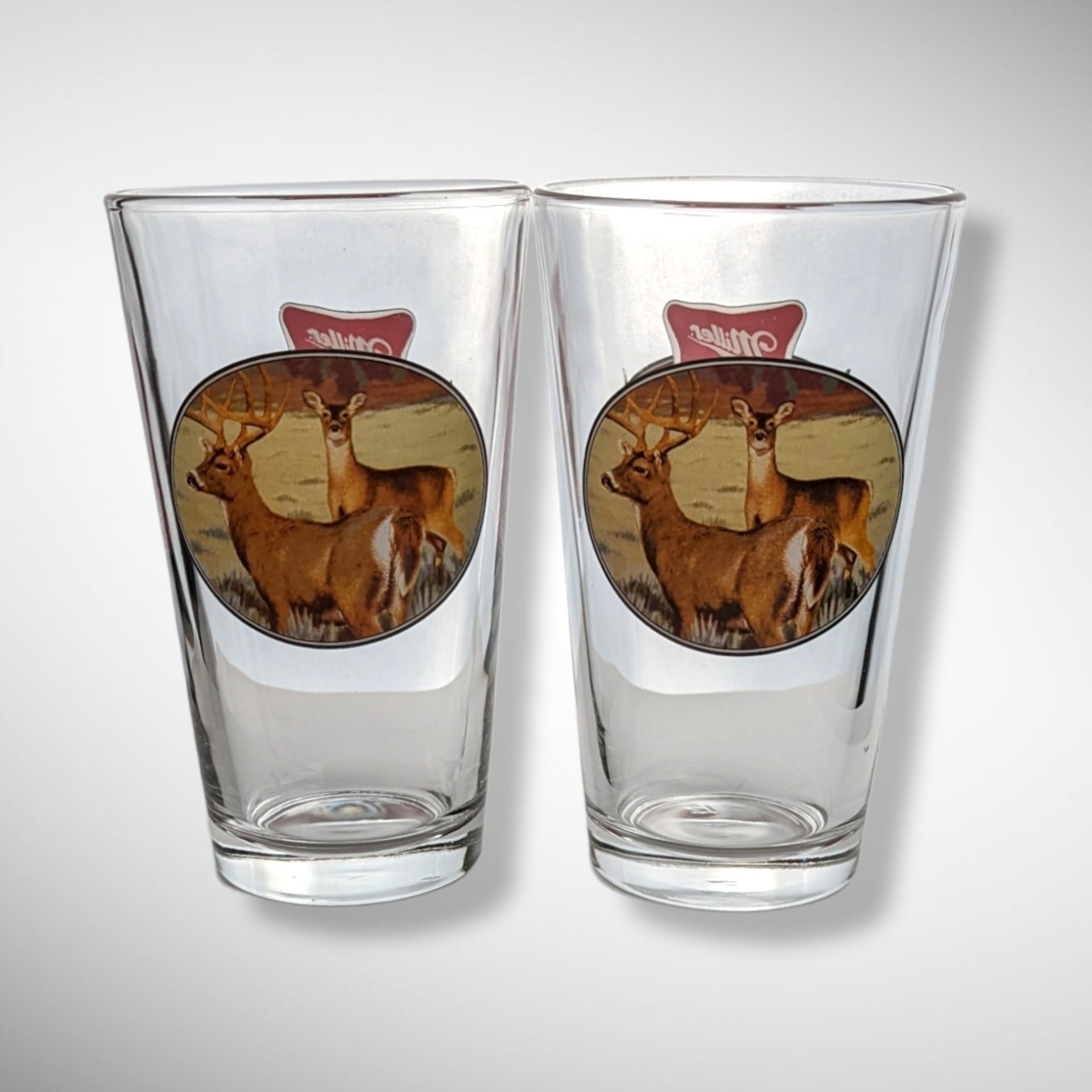 Pair of 2001 Miller High Life Friends of the Field Glasses with Deer