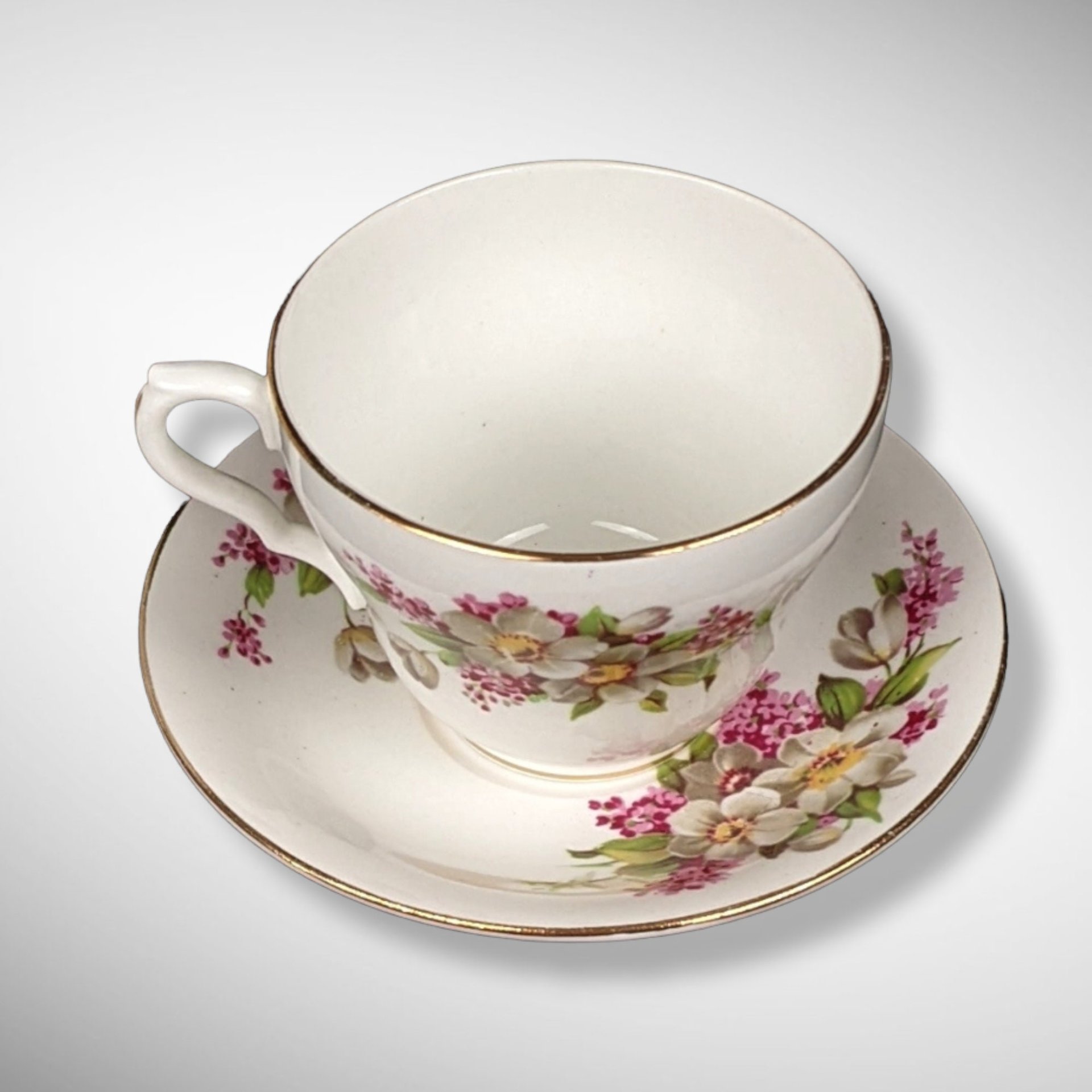 Vintage Clarence Magnolia Bone China Tea Cup and Saucer Set