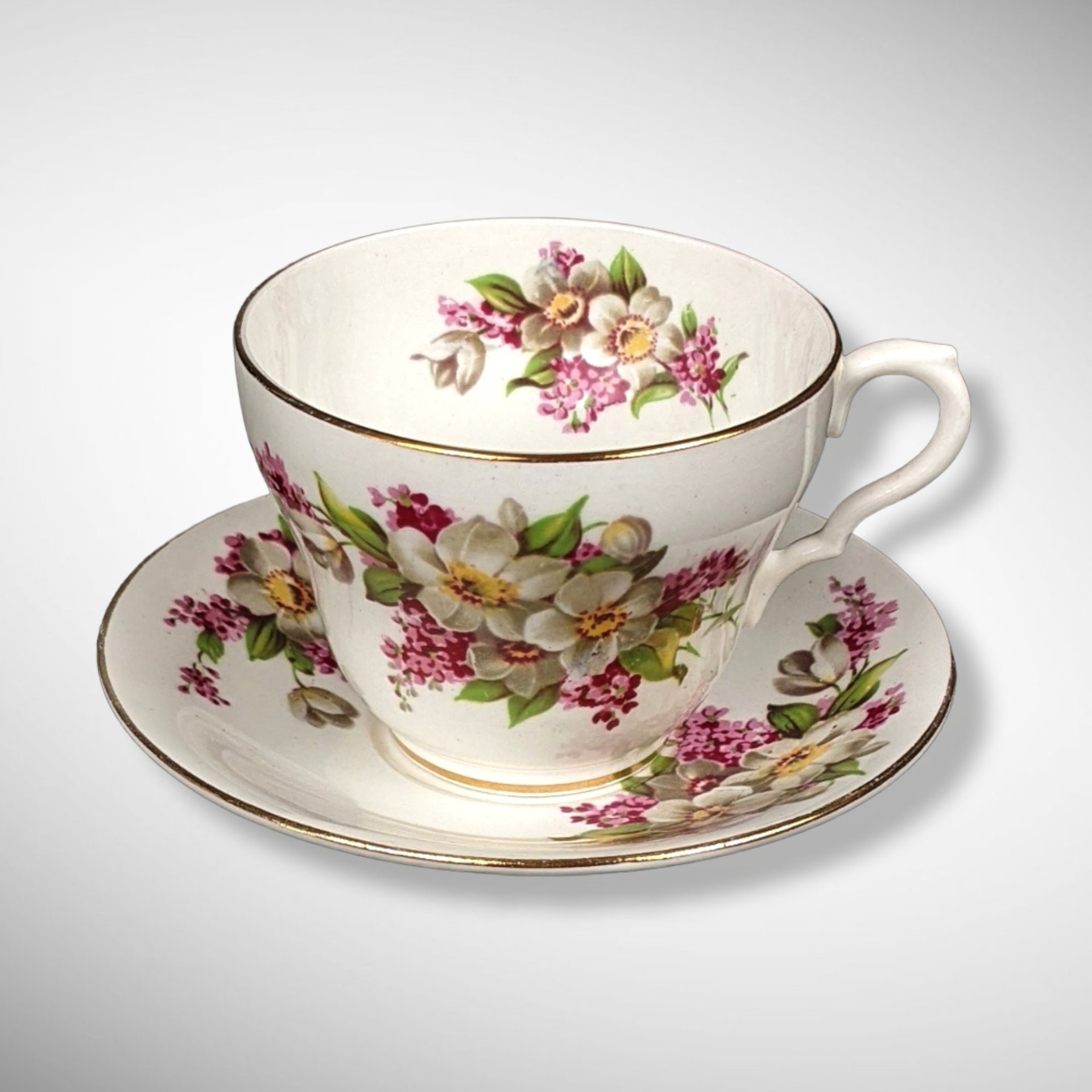 Vintage Clarence Magnolia Bone China Tea Cup and Saucer Set