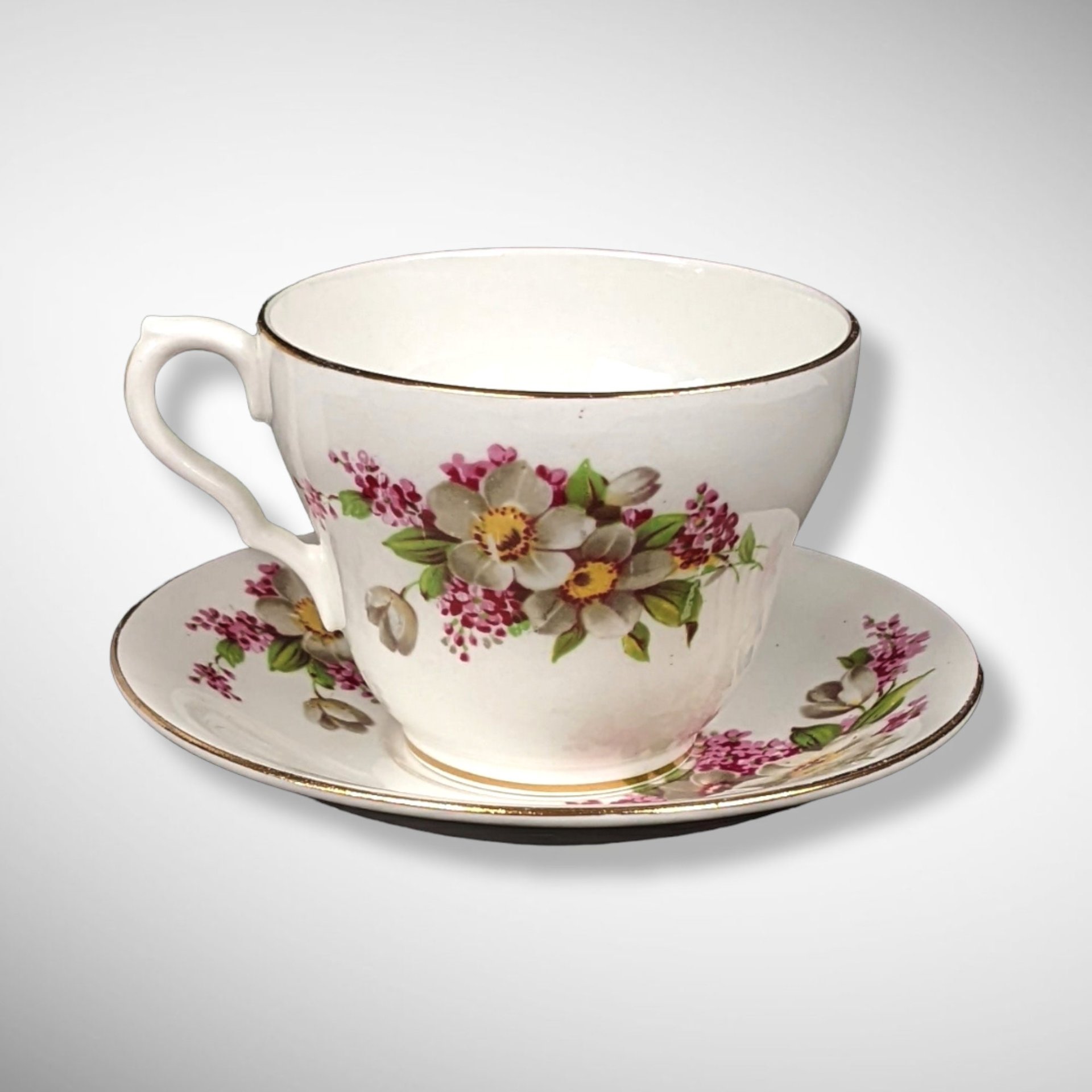 Vintage Clarence Magnolia Bone China Tea Cup and Saucer Set