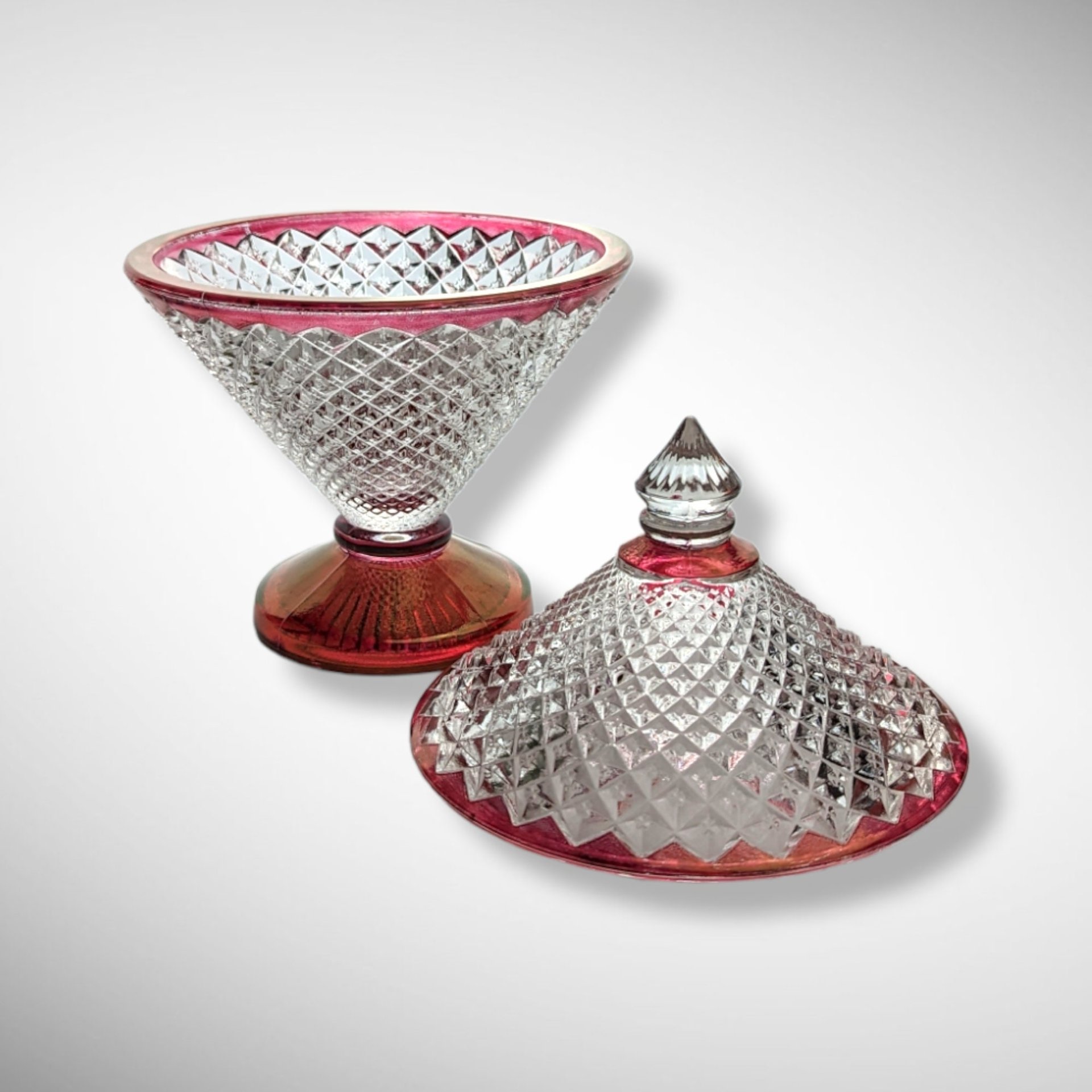 Westmoreland English Hobnail Covered Candy Dish with Red Flash