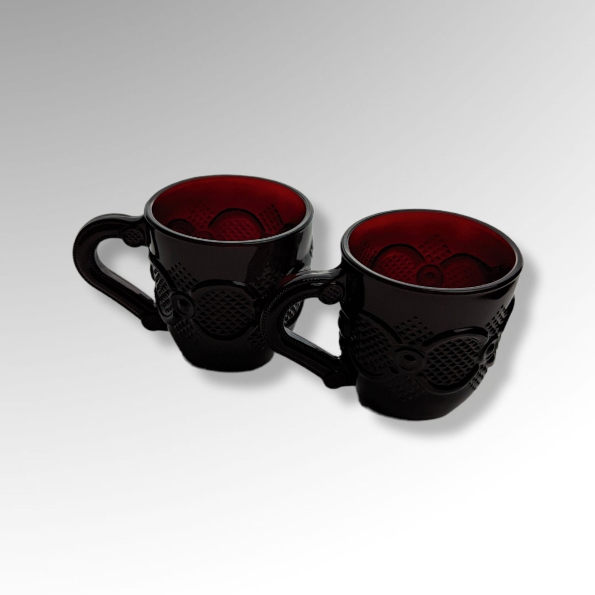 Vintage Pair of Avon Cape Cod Red Flat Mugs
