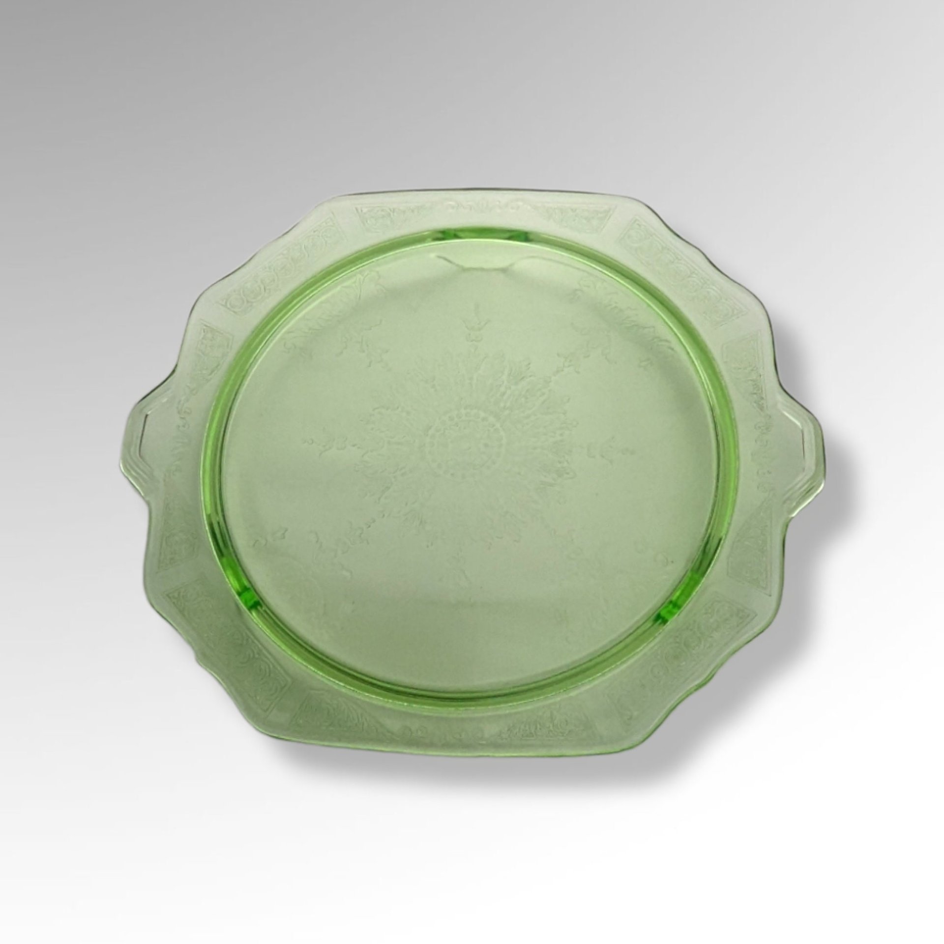 1930s Anchor Hocking Princess Uranium 11" Green Cake Stand, Depression Glass