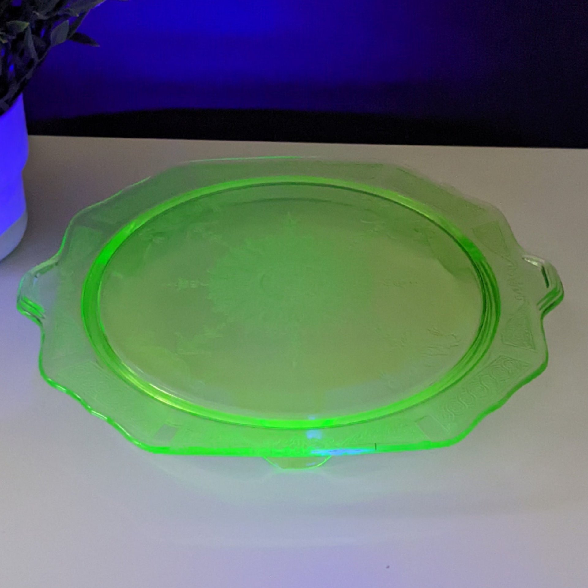 1930s Anchor Hocking Princess Uranium 11" Green Cake Stand, Depression Glass