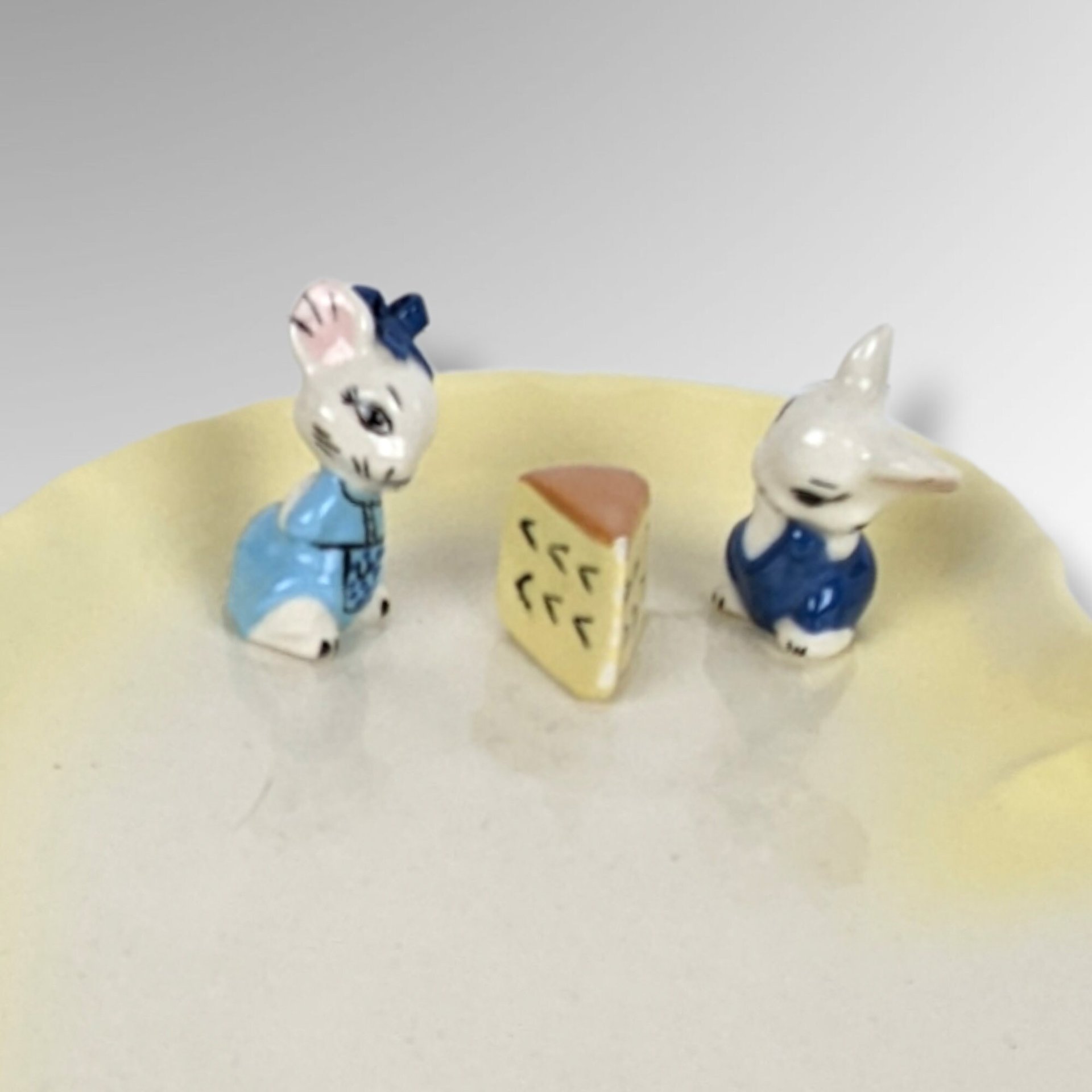 Vintage Yellow Plate with Mice and Cheese, Signed Joan Prairie