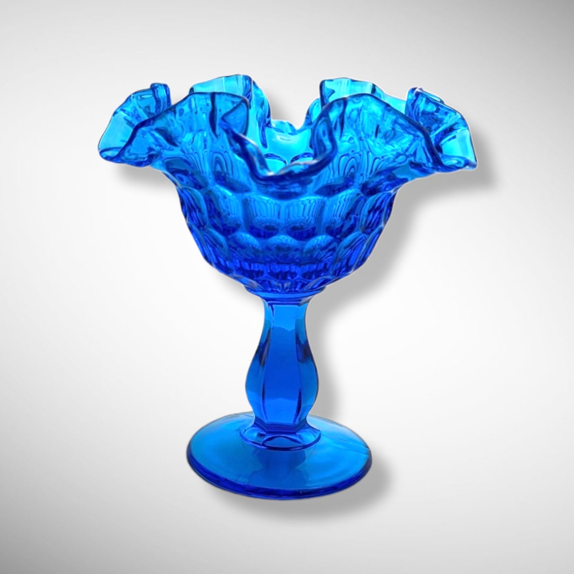 Pair of Fenton Colonial Blue Thumbprint Compotes