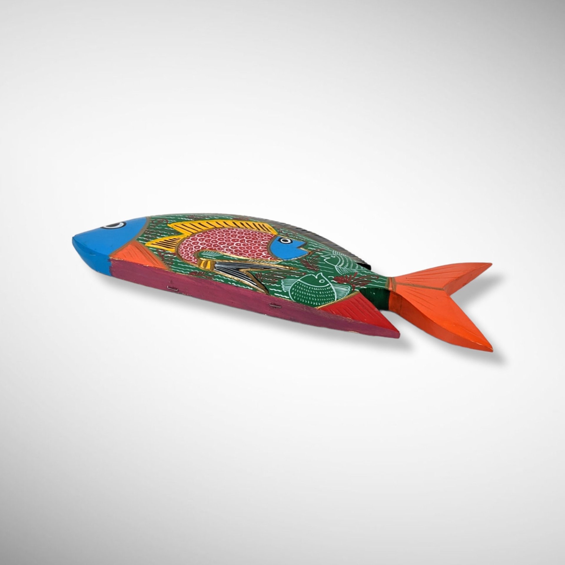 Vintage Mexican Hand Painted Folk Art Wooden Fish