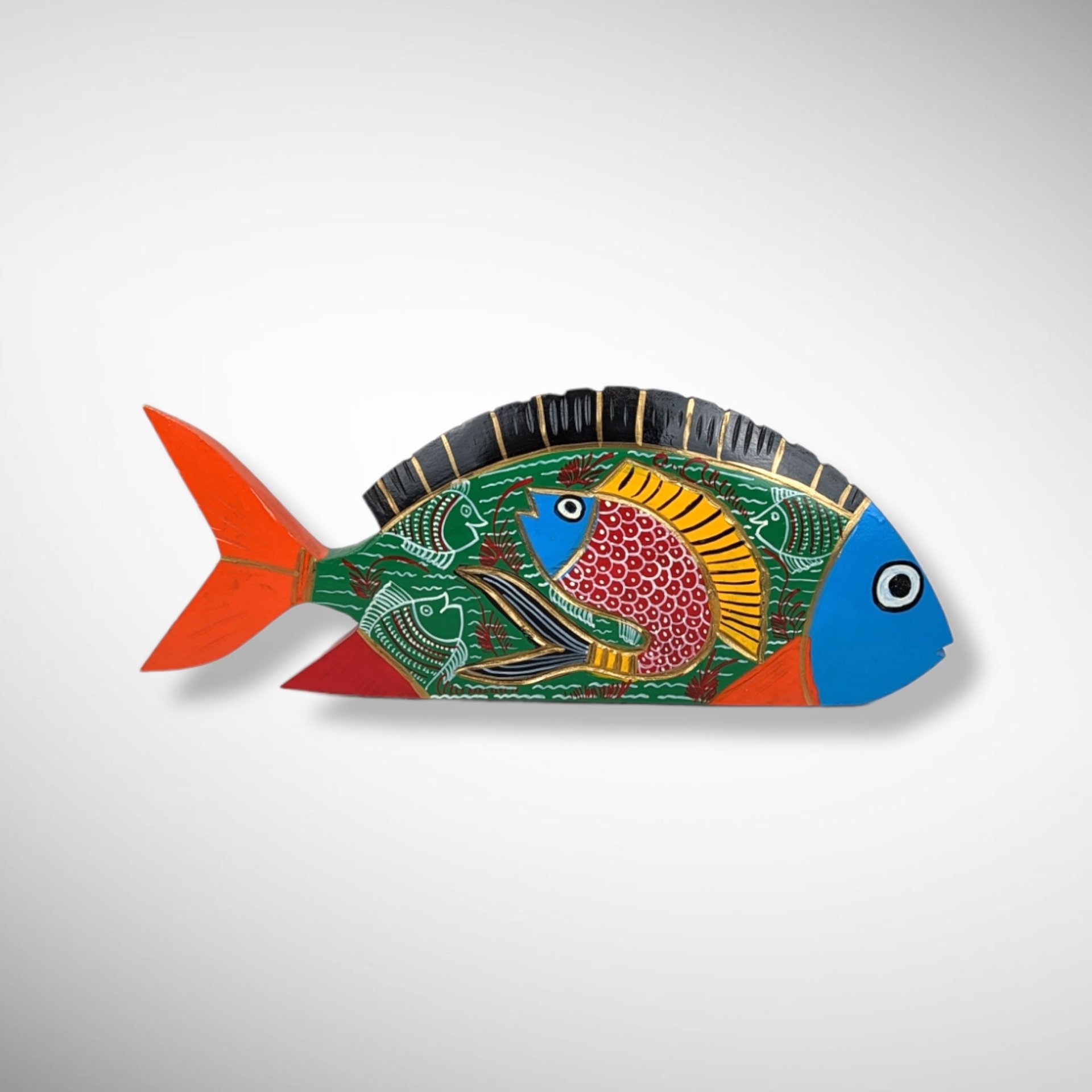 Vintage Mexican Hand Painted Folk Art Wooden Fish