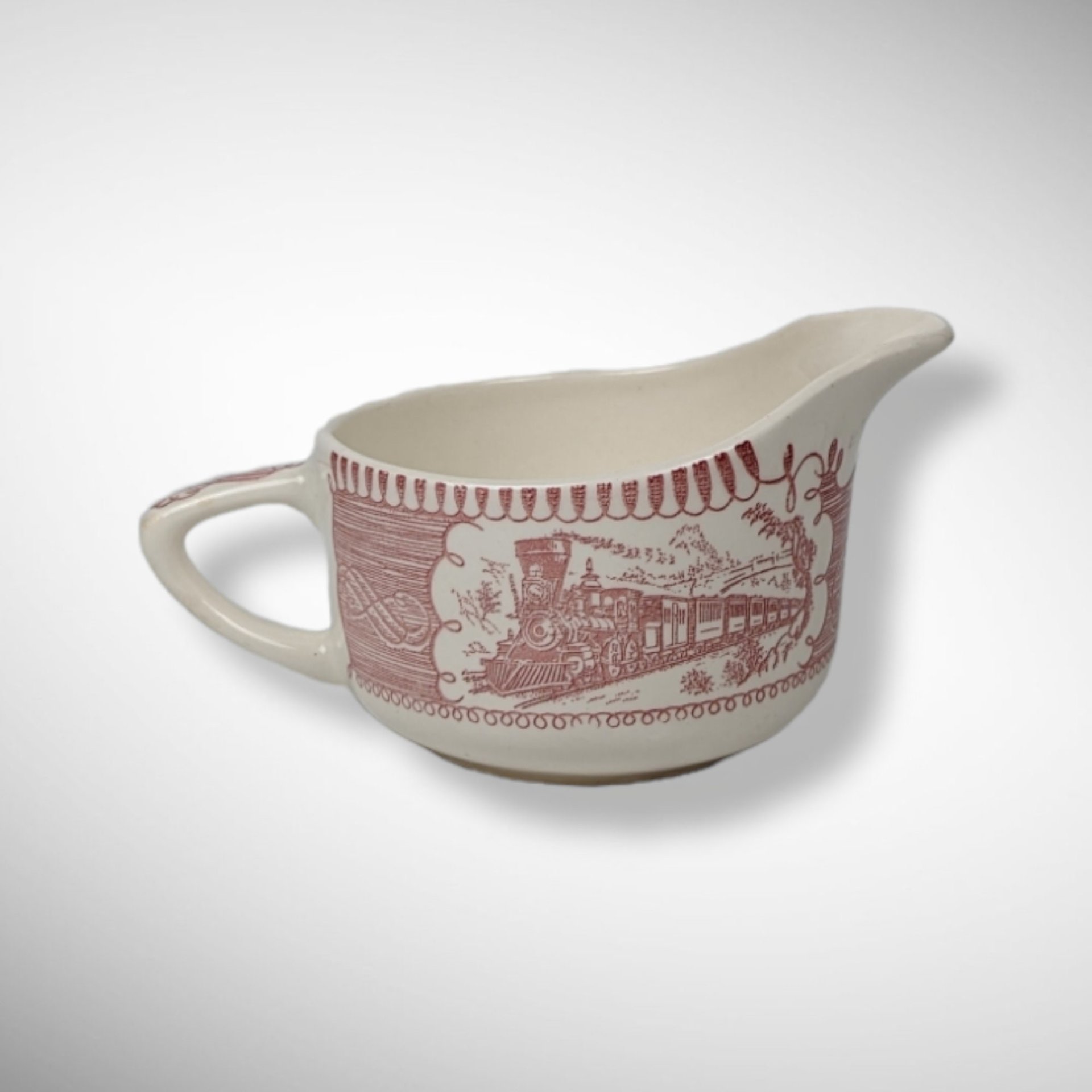 Currier and Ives Pink and White Creamer
