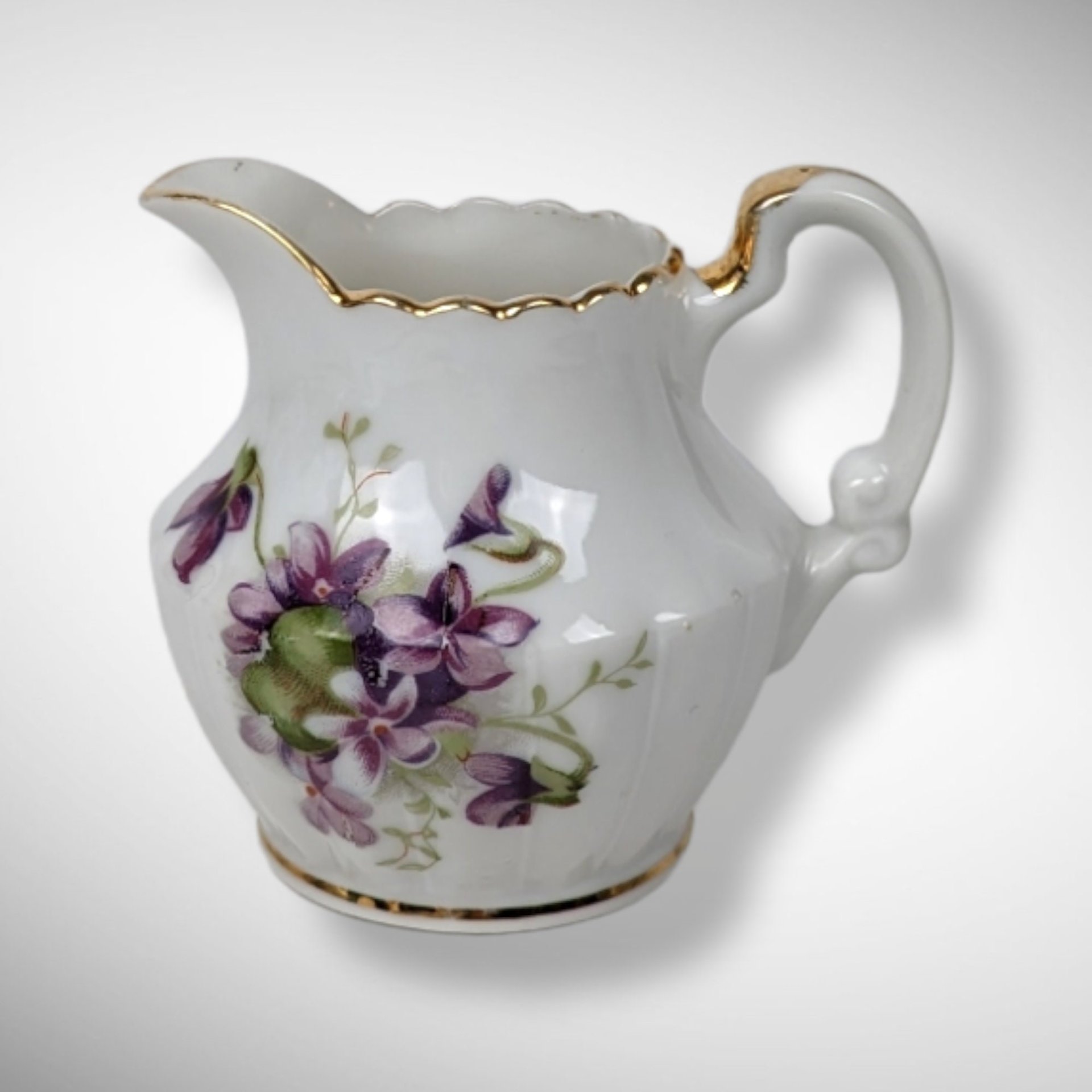 3 Piece Small Cream and Sugar Set with Purple Flowers