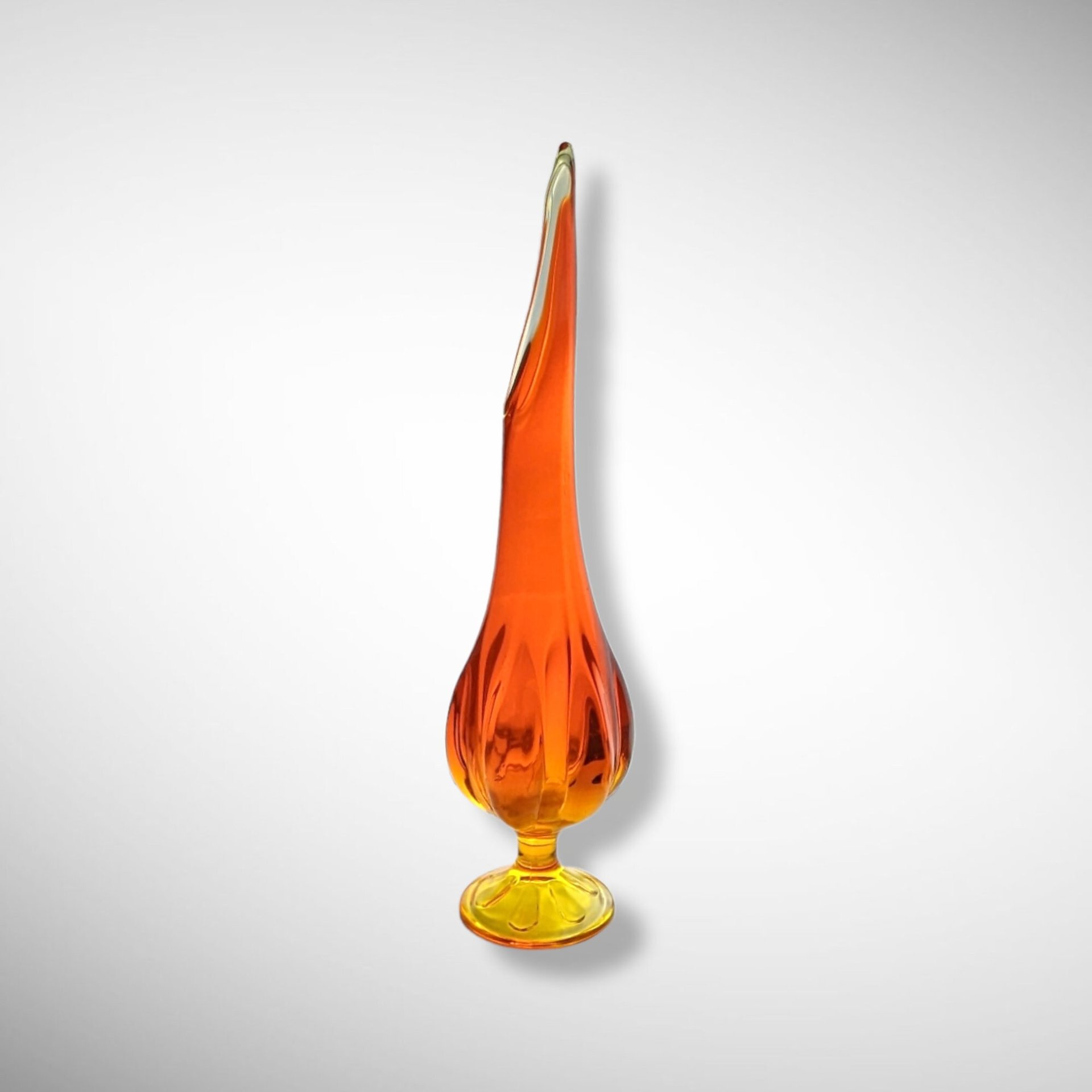 Mid Century Viking 19" 6 Petal Persimmon Orange Swung Glass Vase