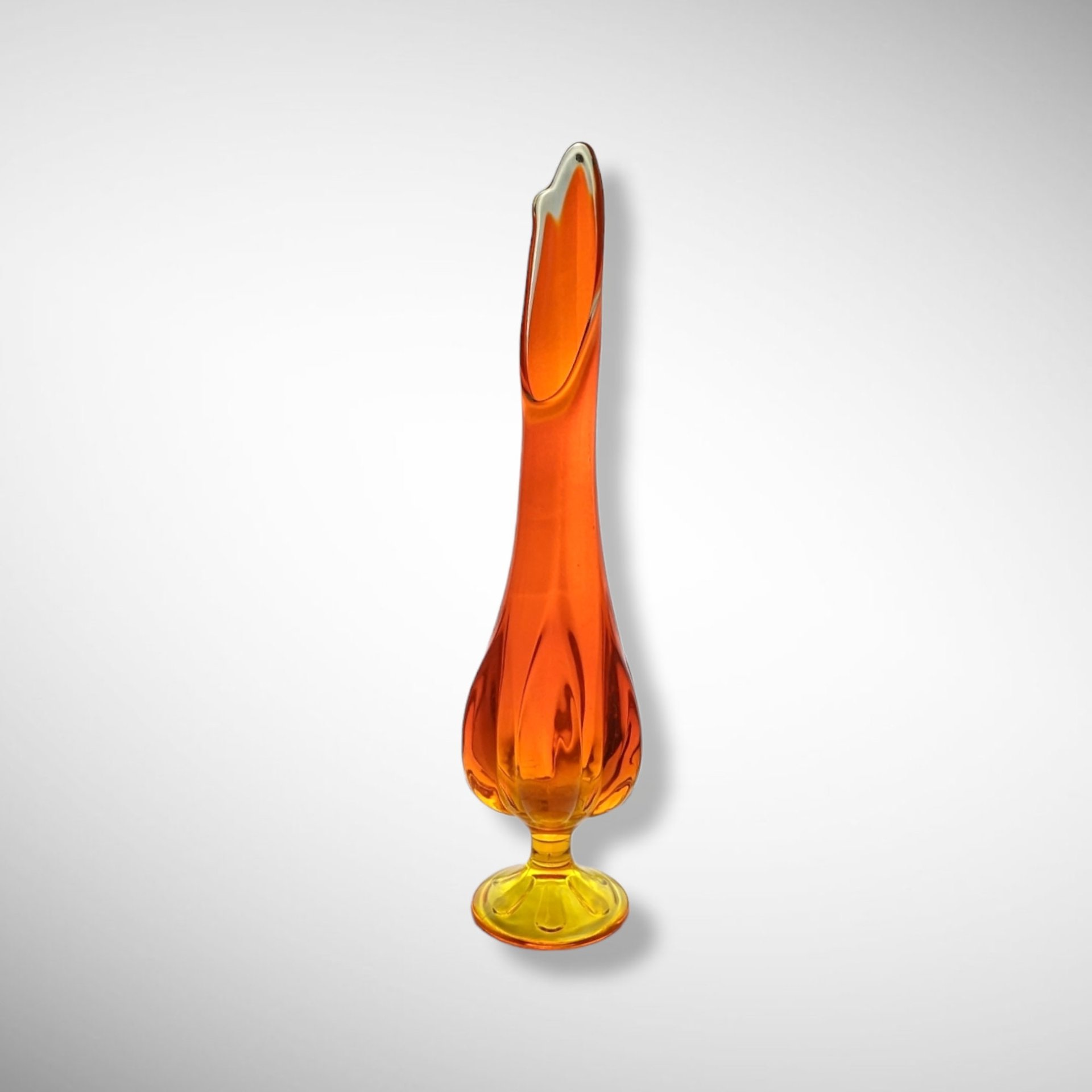 Mid Century Viking 19" 6 Petal Persimmon Orange Swung Glass Vase