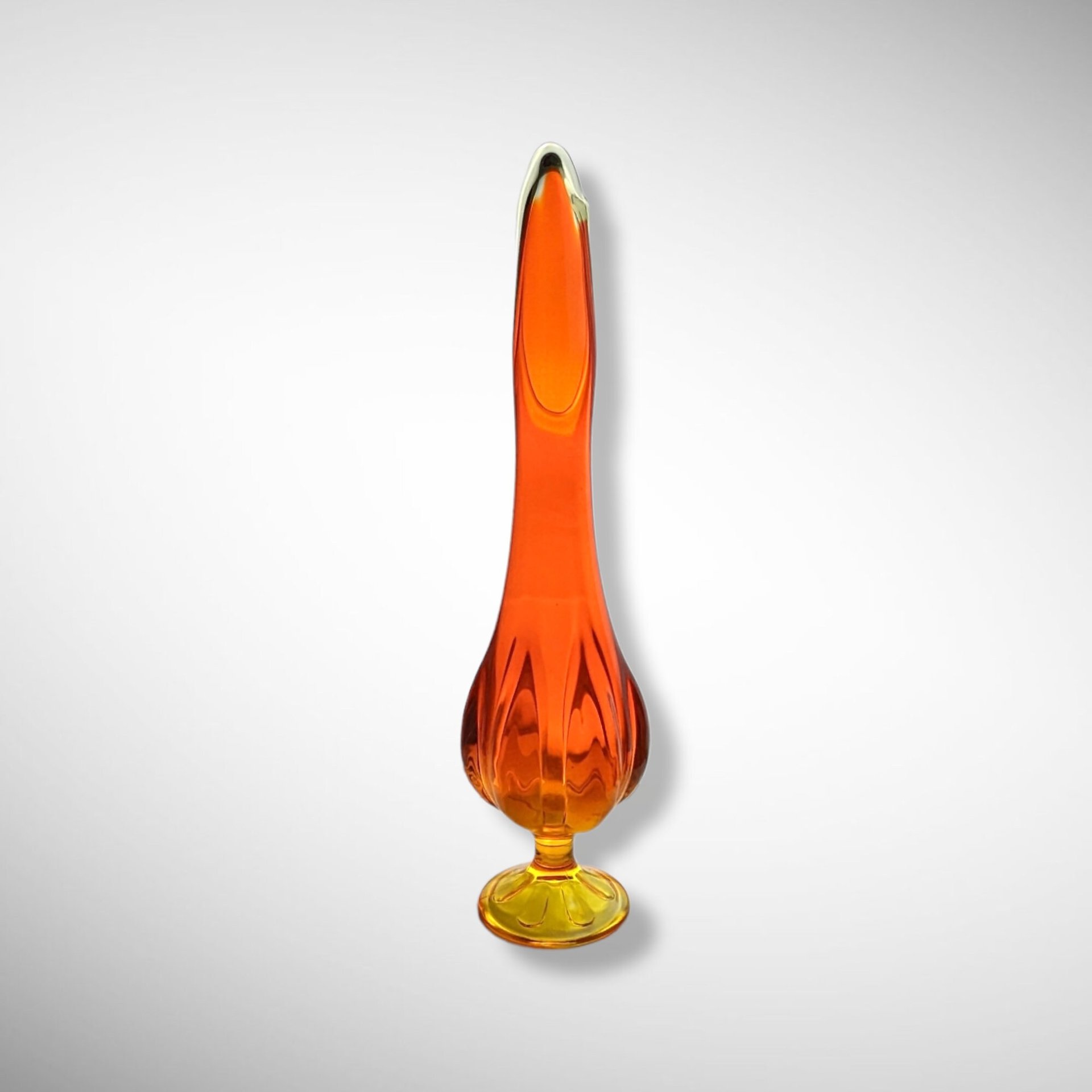 Mid Century Viking 19" 6 Petal Persimmon Orange Swung Glass Vase