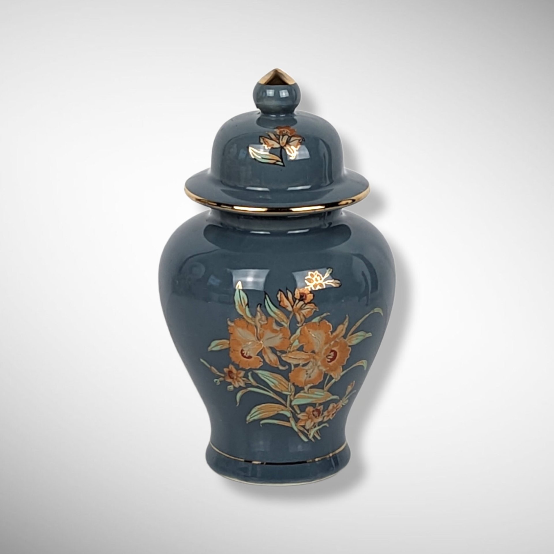 Hand-Painted Floral Ceramic Jar