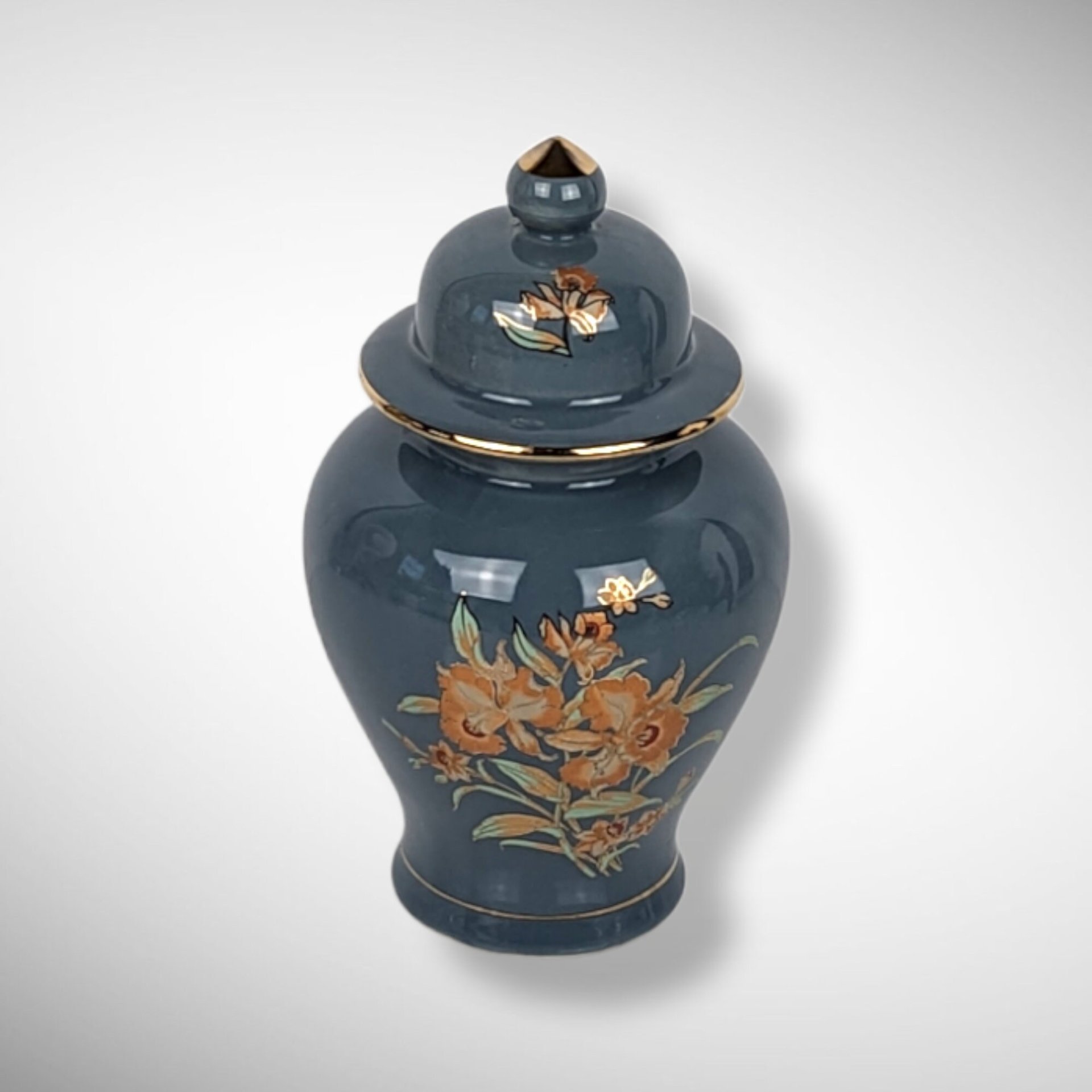 Hand-Painted Floral Ceramic Jar
