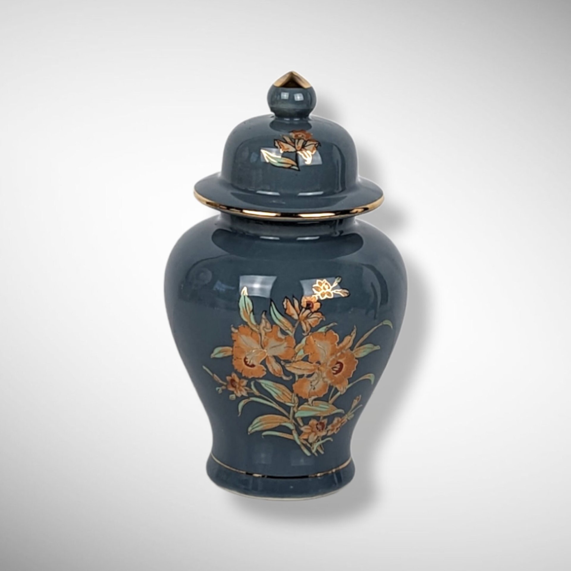 Hand-Painted Floral Ceramic Jar