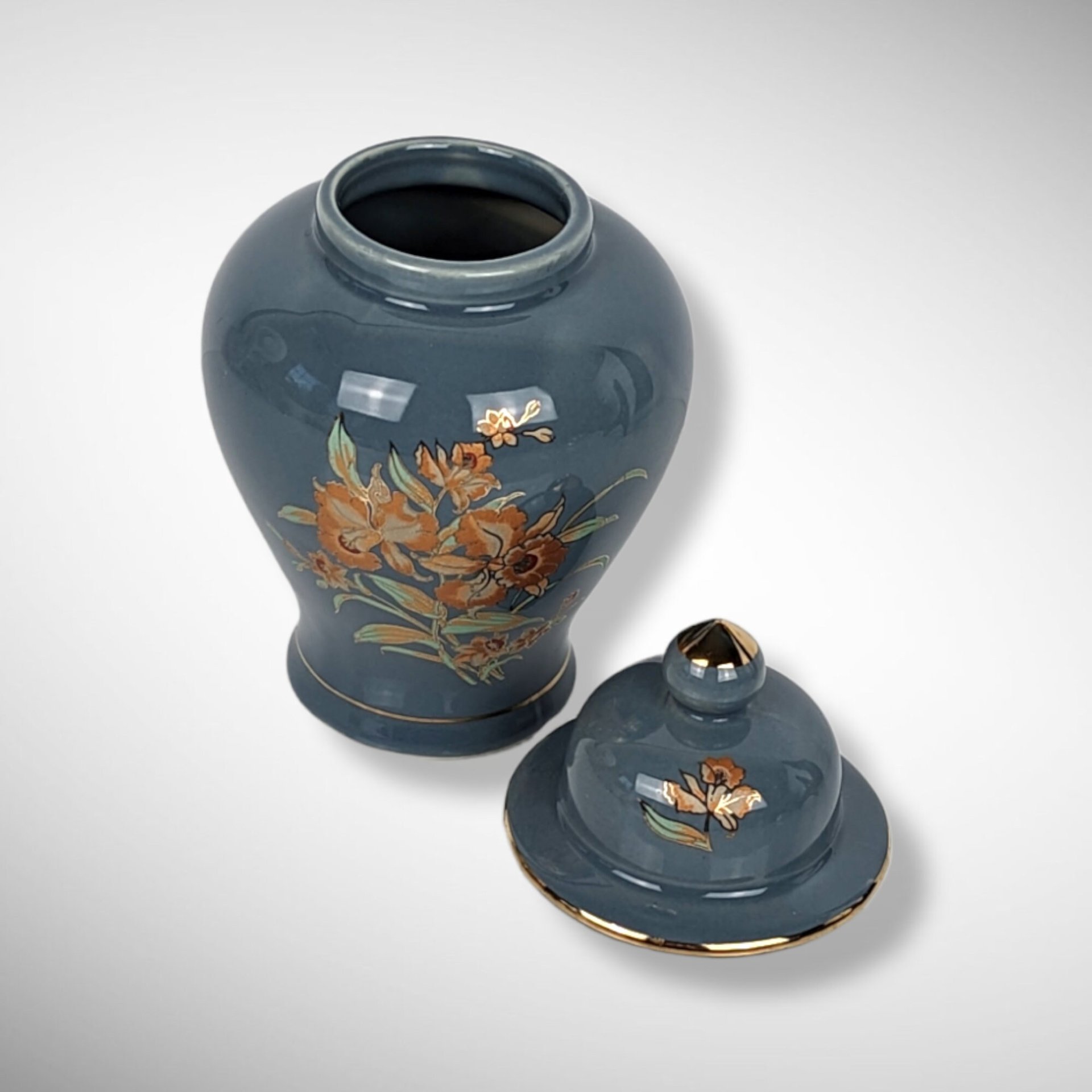 Hand-Painted Floral Ceramic Jar