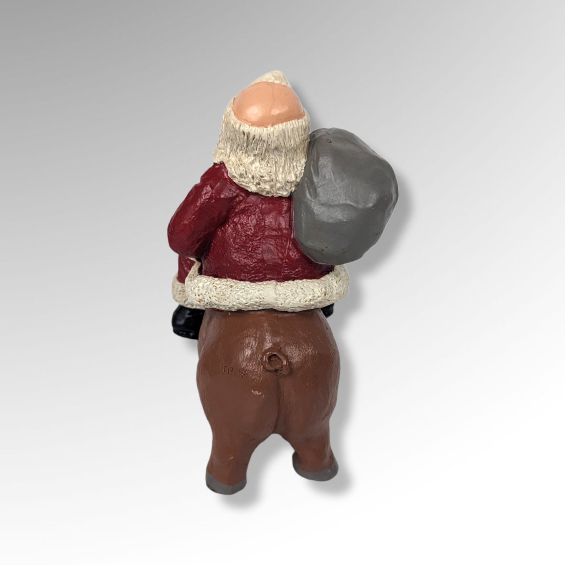 1993 Handmade Santa on Pig Figurine, Signed and Dated