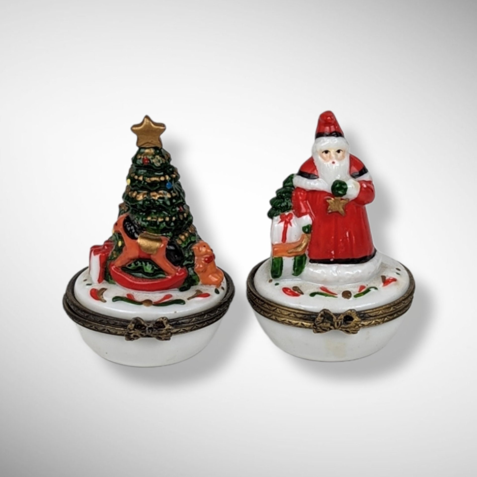 Vintage Christmas Trinket Box Pair