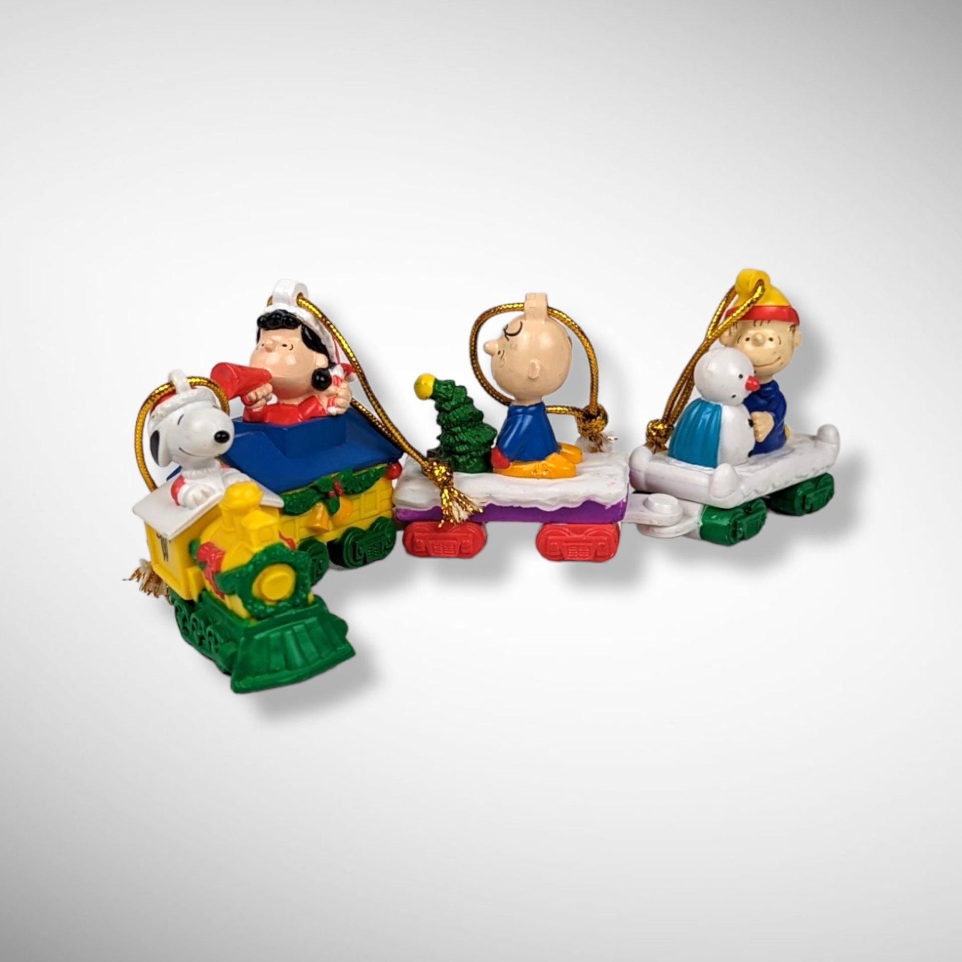 Vintage 4 Piece Peanuts Train Ornament Set