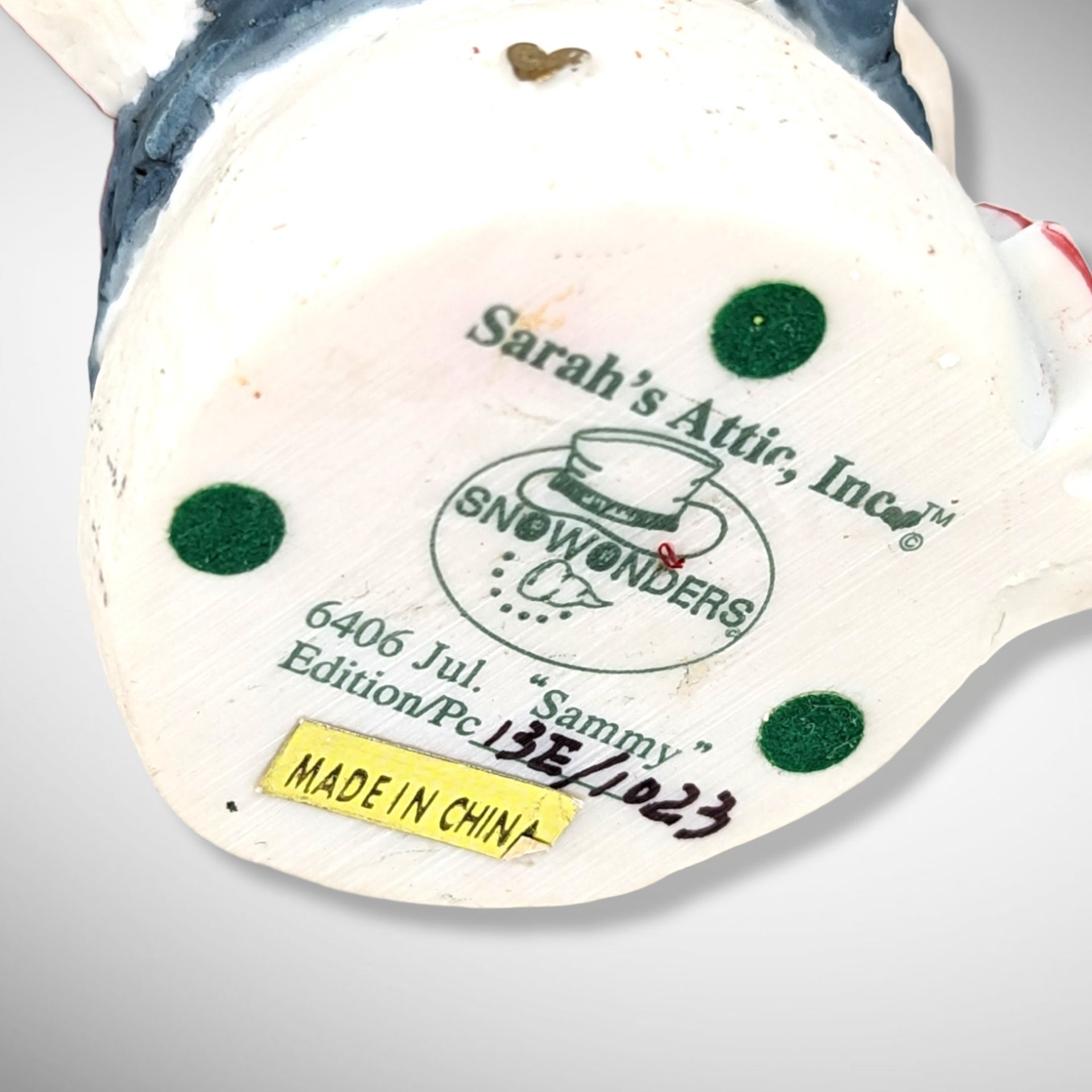 1998 Sarah's Attic Snowonders July Snowman Figurine