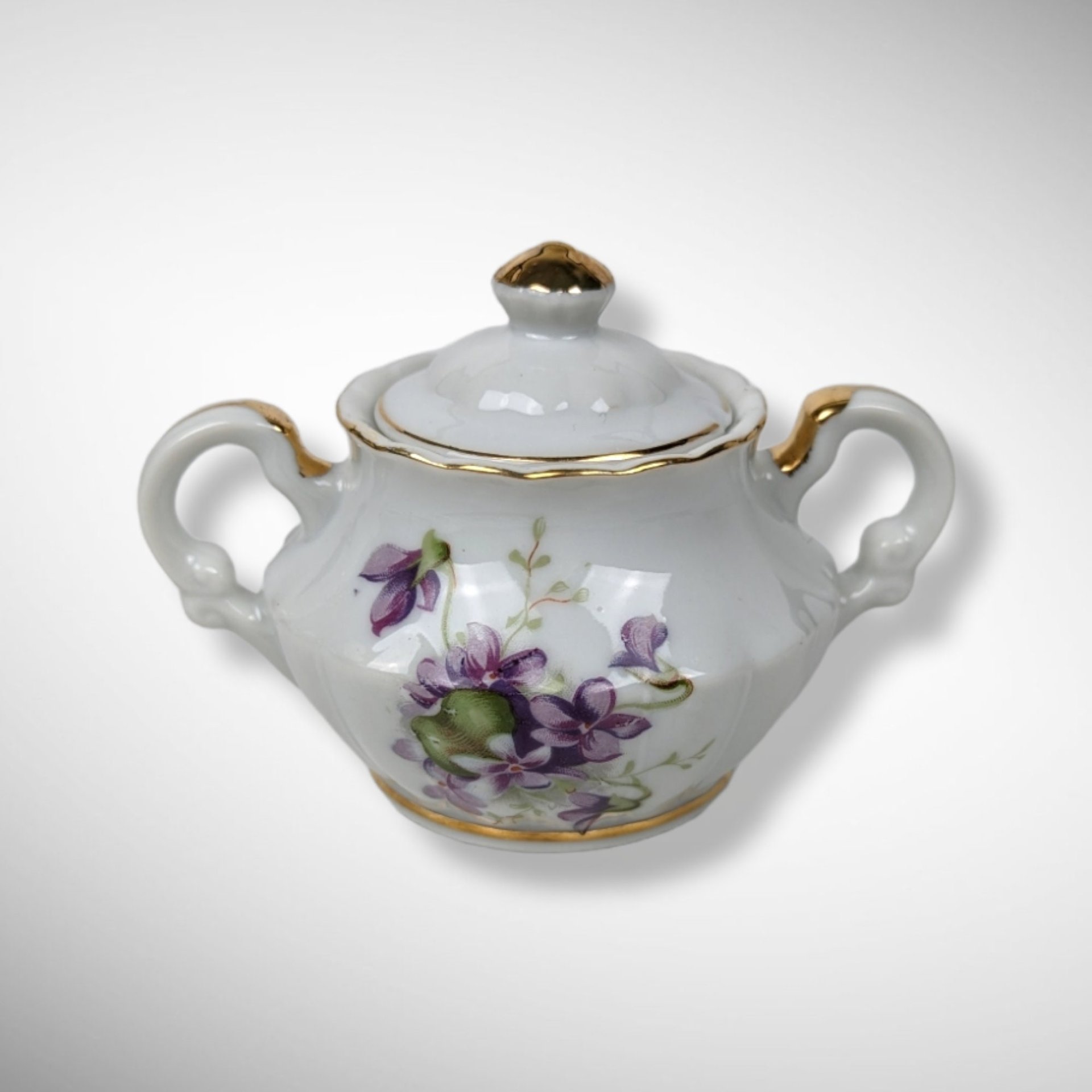 3 Piece Small Cream and Sugar Set with Purple Flowers