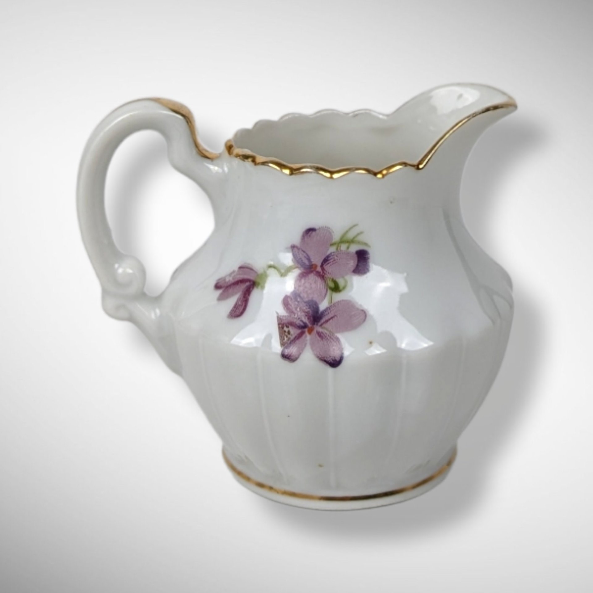 3 Piece Small Cream and Sugar Set with Purple Flowers