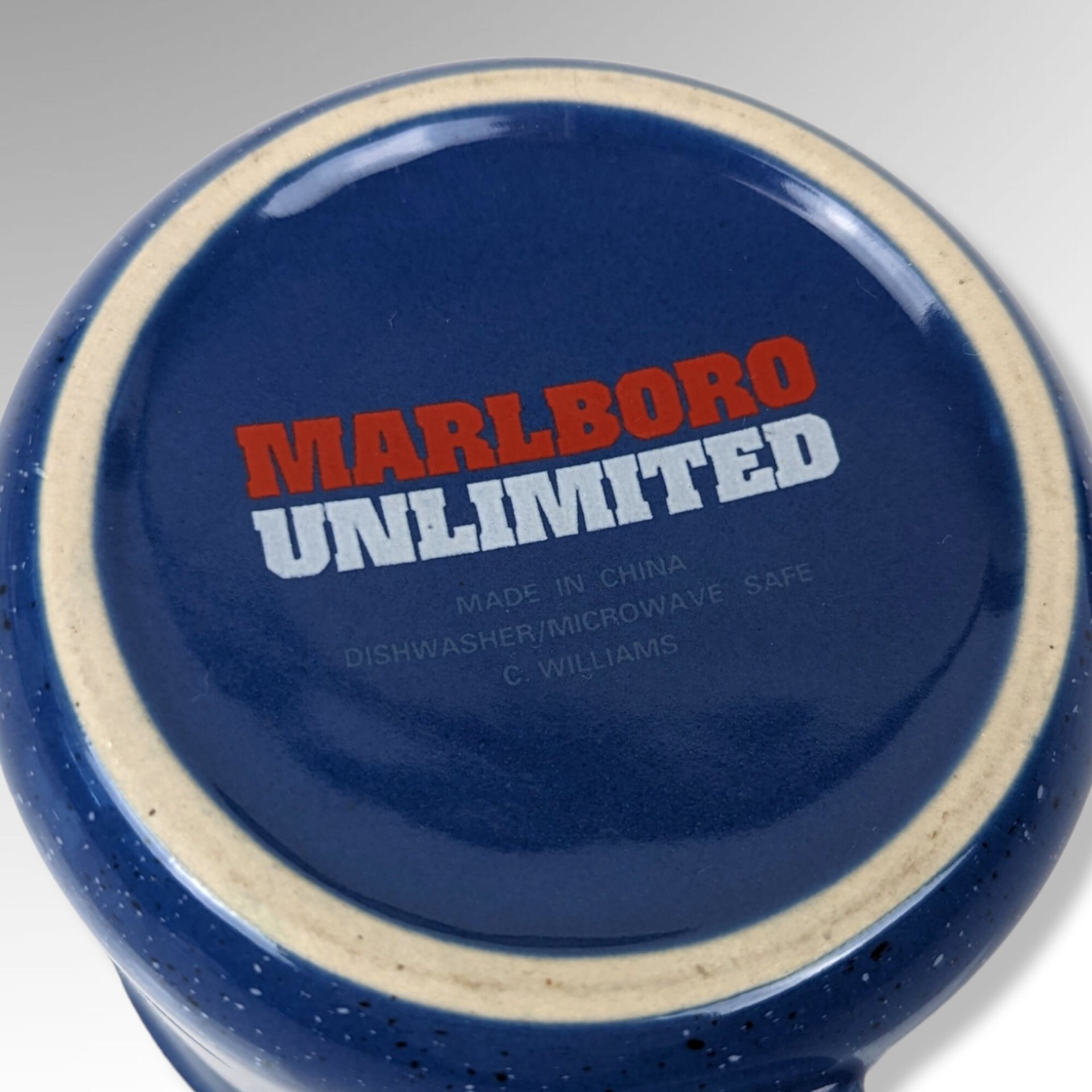 Vintage Marlboro Unlimited Blue Speckled Ceramic Coffee Mug