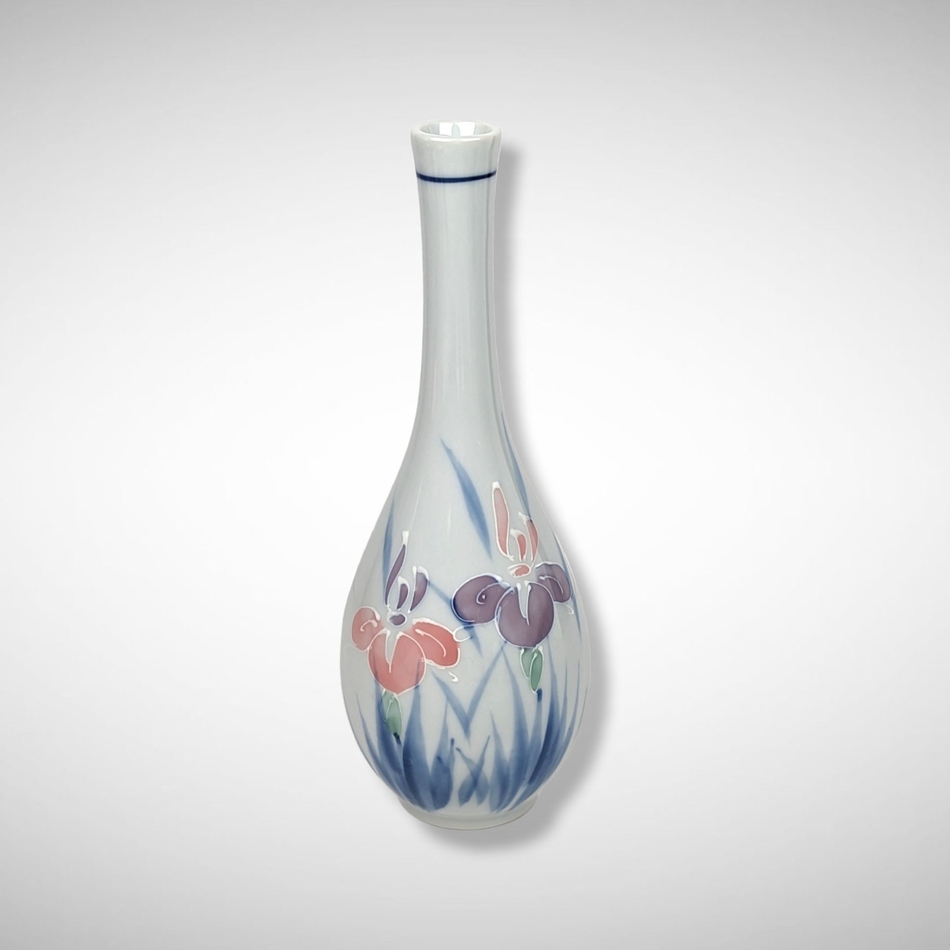 Vintage 1984 FTD Floral Bud Vase | White Ceramic w/ Pink & Purple Flowers | 7.5" Tall | Springtime Home Decor | Flower Lovers Gift