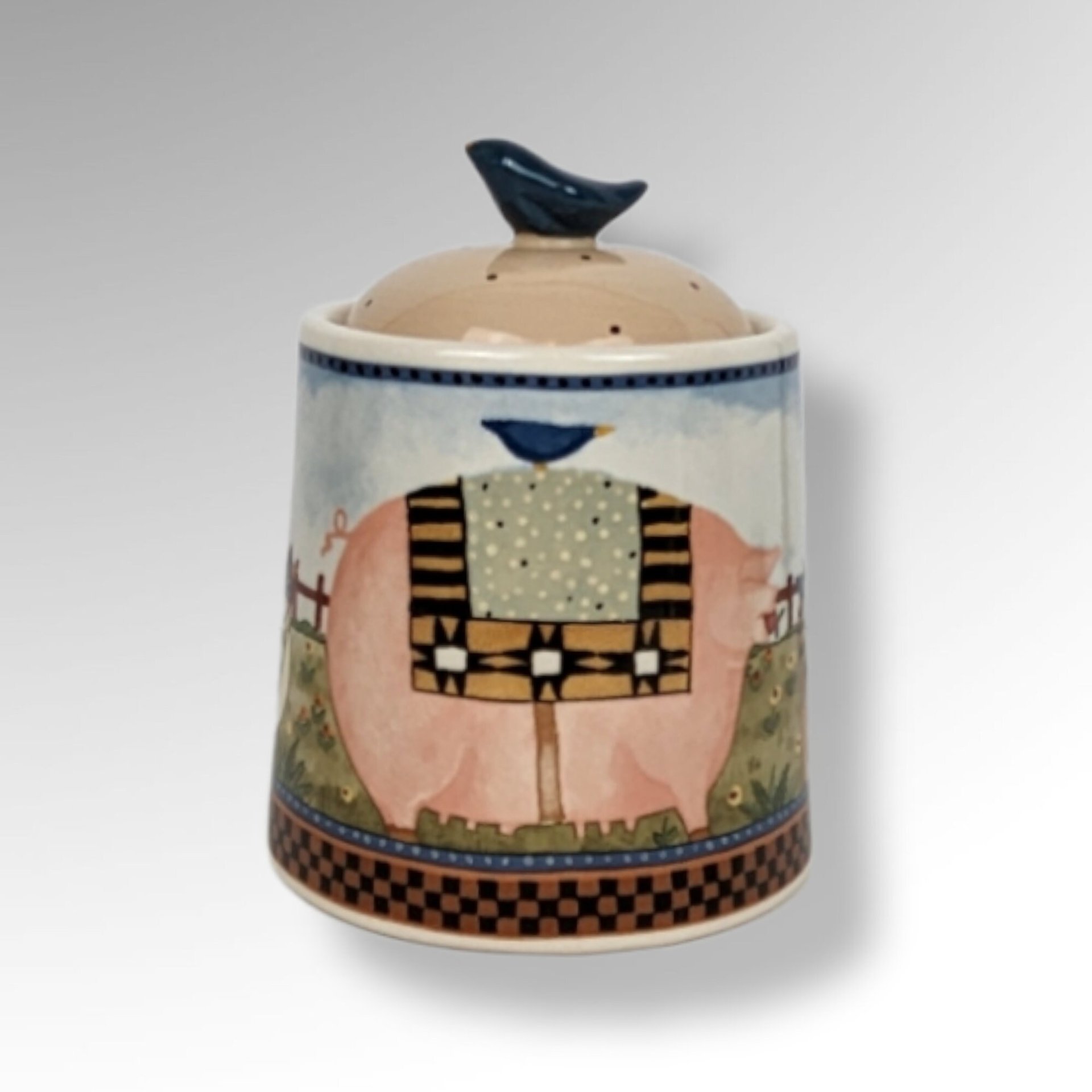 1999 Williraye Studio Coyne & Co Folk Art Teapot and Sugar Bowl