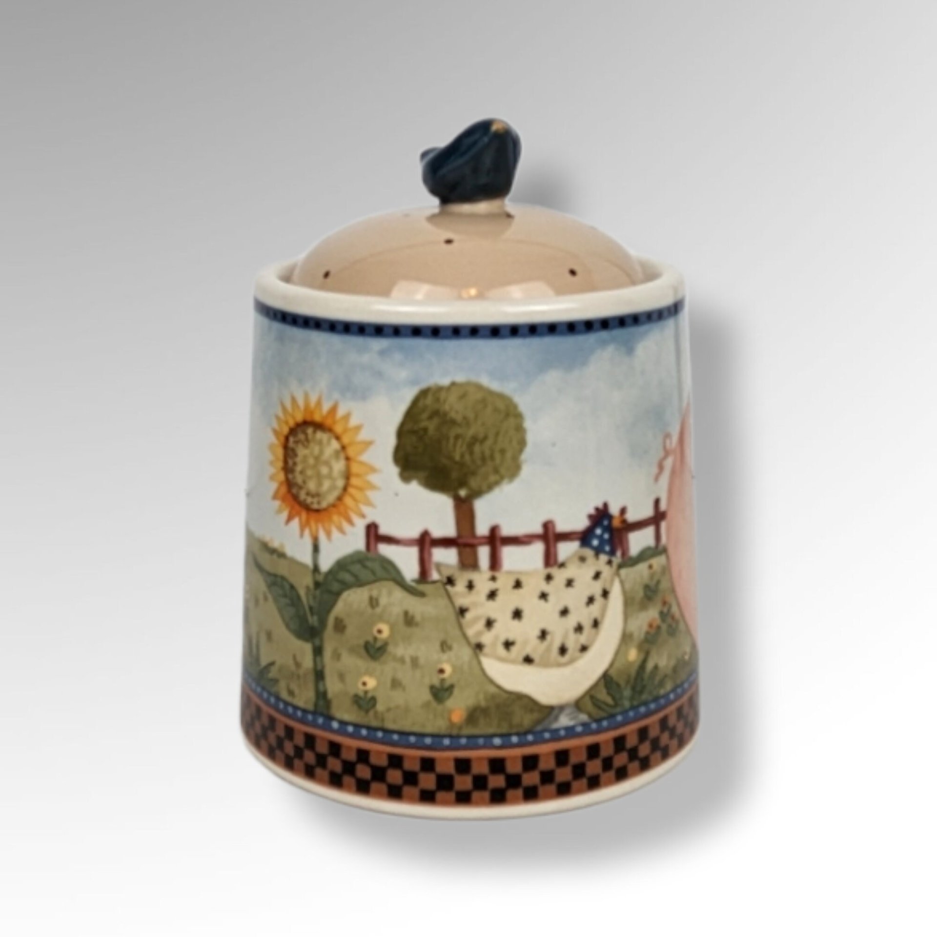 1999 Williraye Studio Coyne & Co Folk Art Teapot and Sugar Bowl