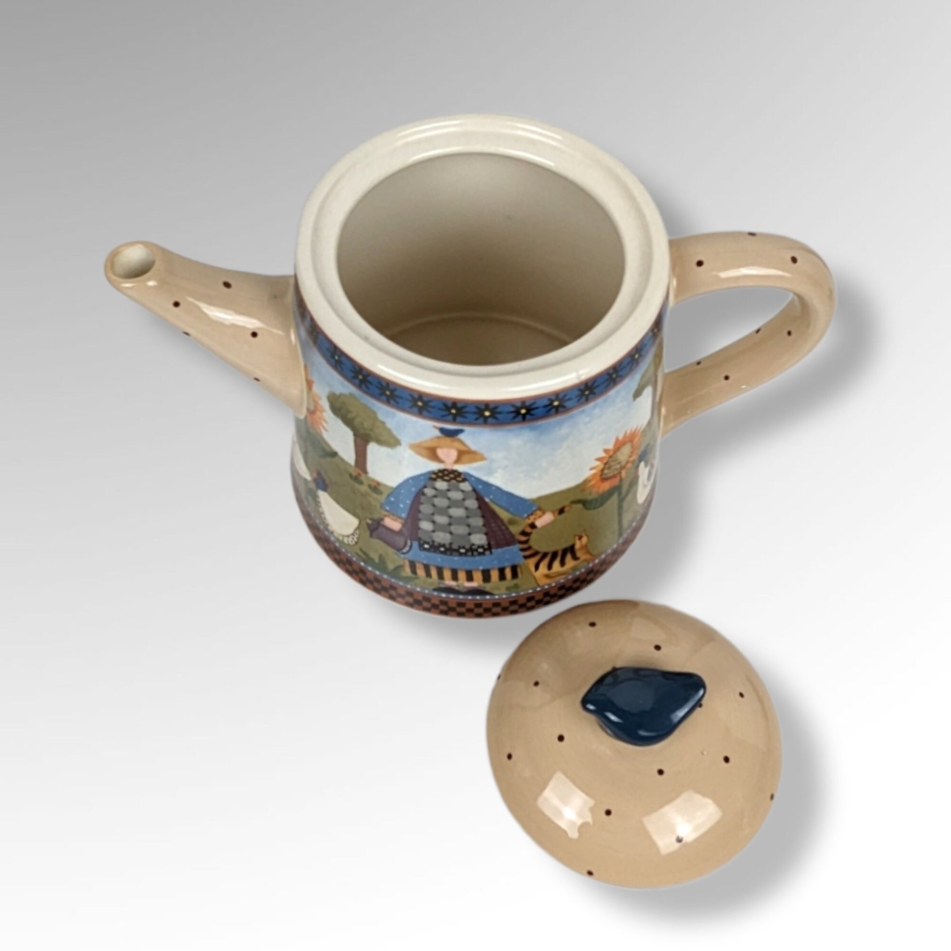 1999 Williraye Studio Coyne & Co Folk Art Teapot and Sugar Bowl