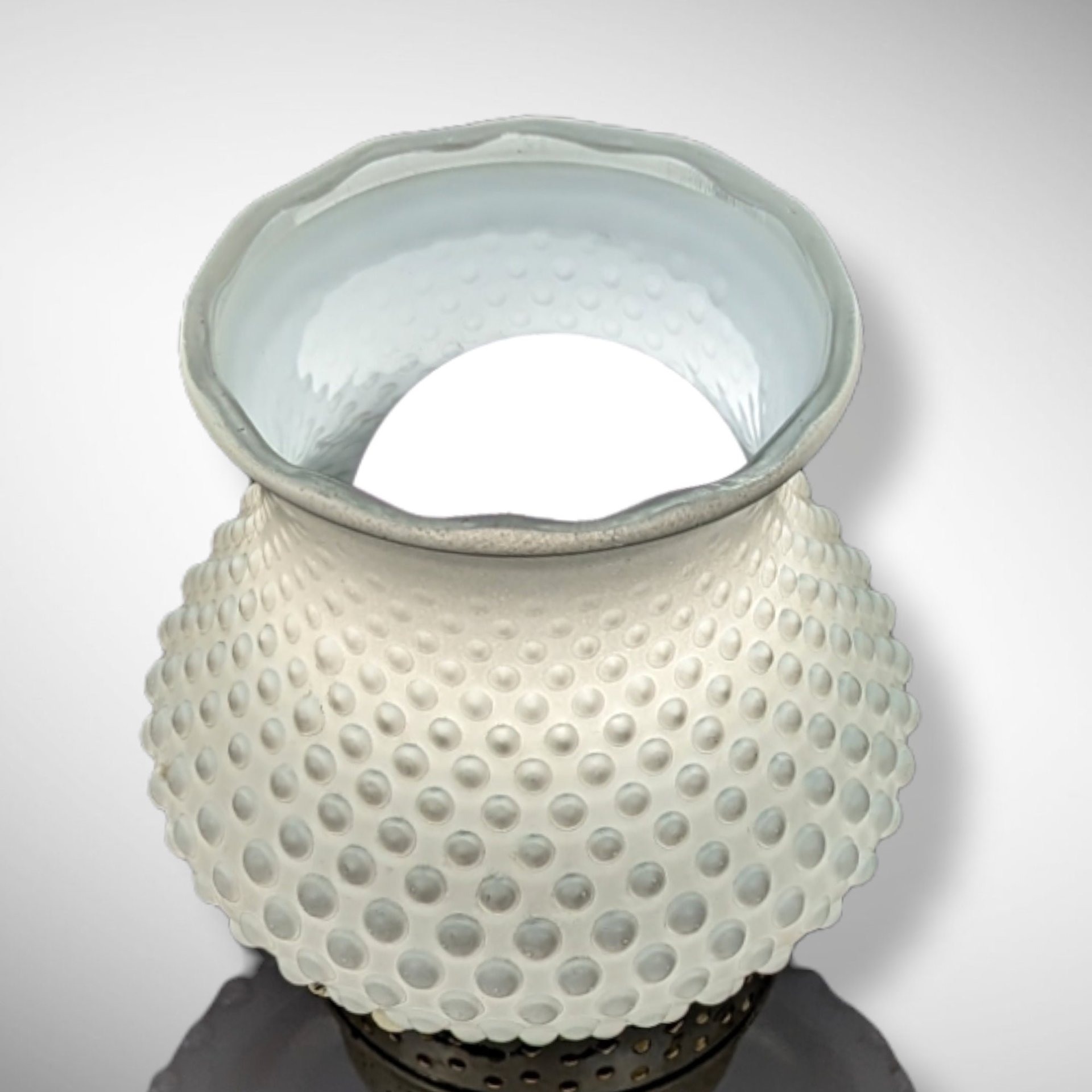 Vintage Milk Glass Hobnail Electric Hurricane Lamp