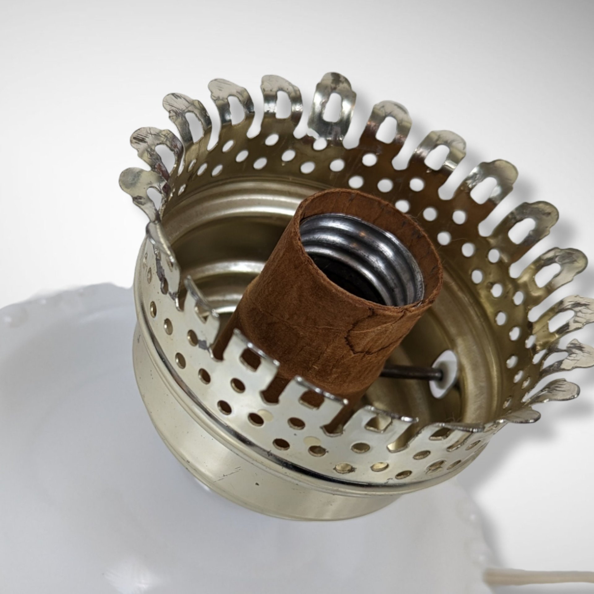 Vintage Milk Glass Hobnail Electric Hurricane Lamp