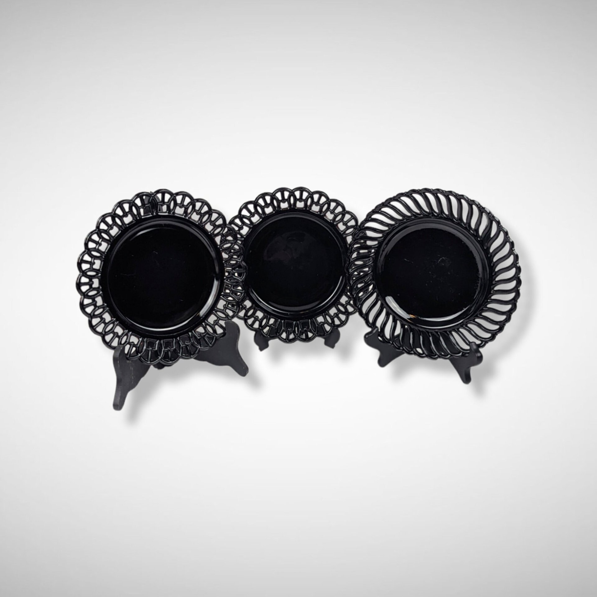 Set of 3 Vintage Black Glass Plates