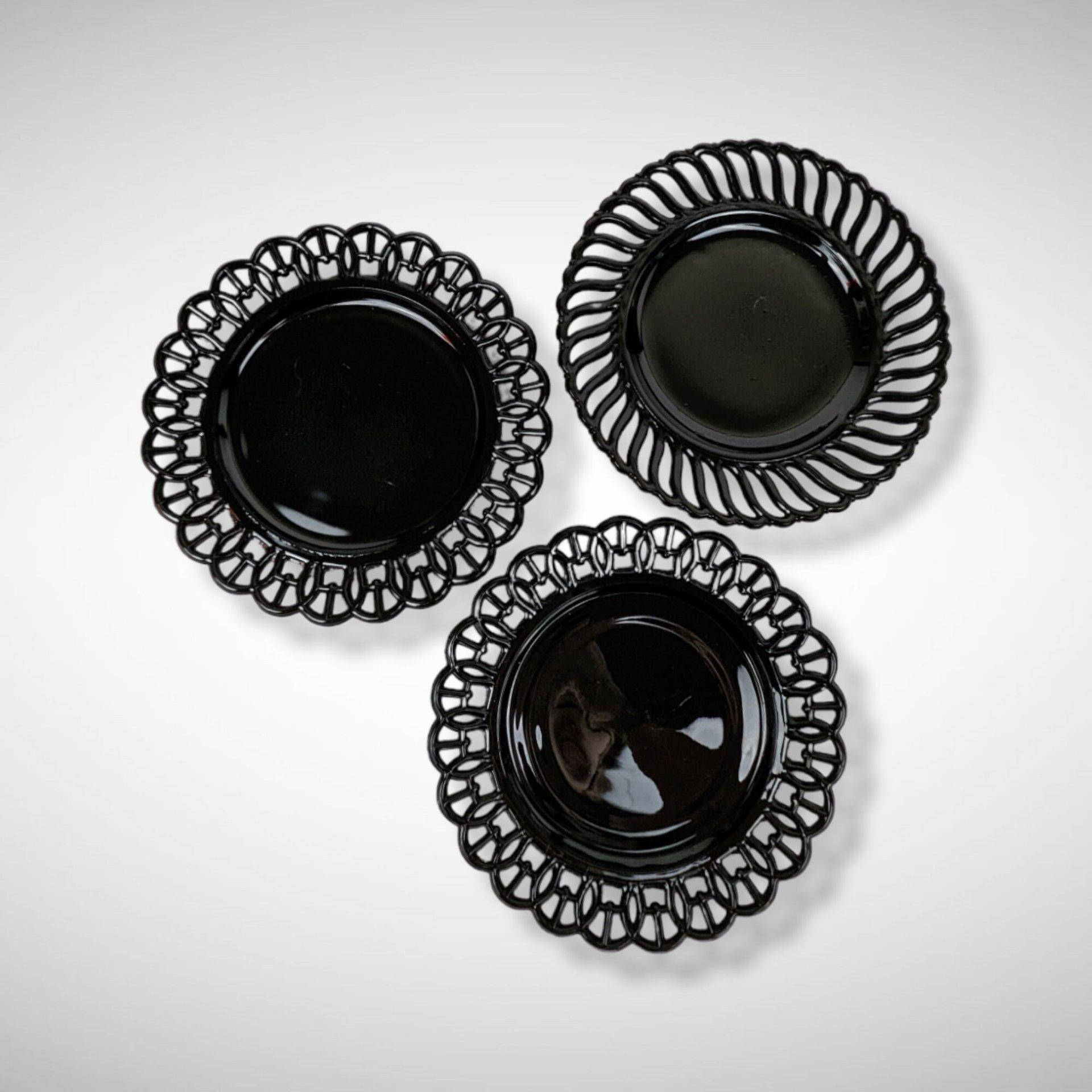 Set of 3 Vintage Black Glass Plates