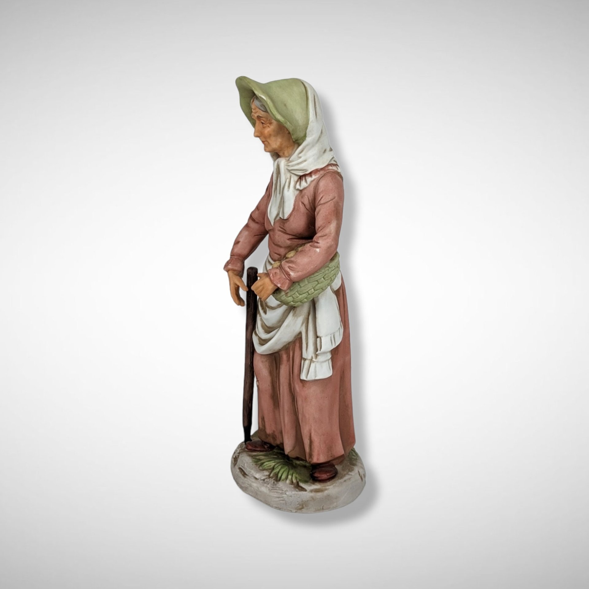 Vintage Homco Ceramic Old Woman with Basket Figurine