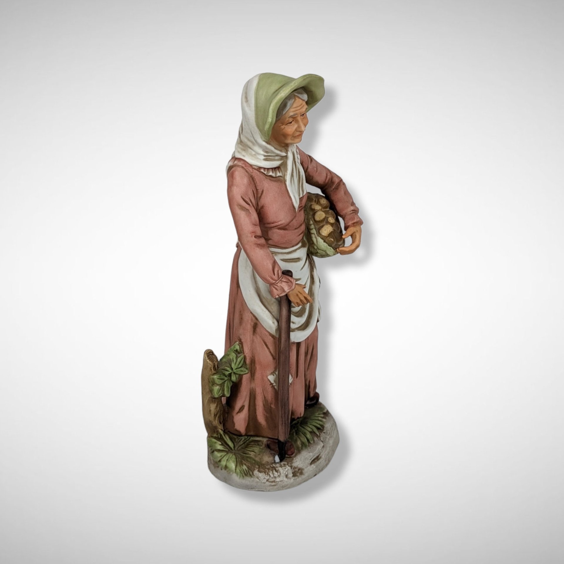 Vintage Homco Ceramic Old Woman with Basket Figurine