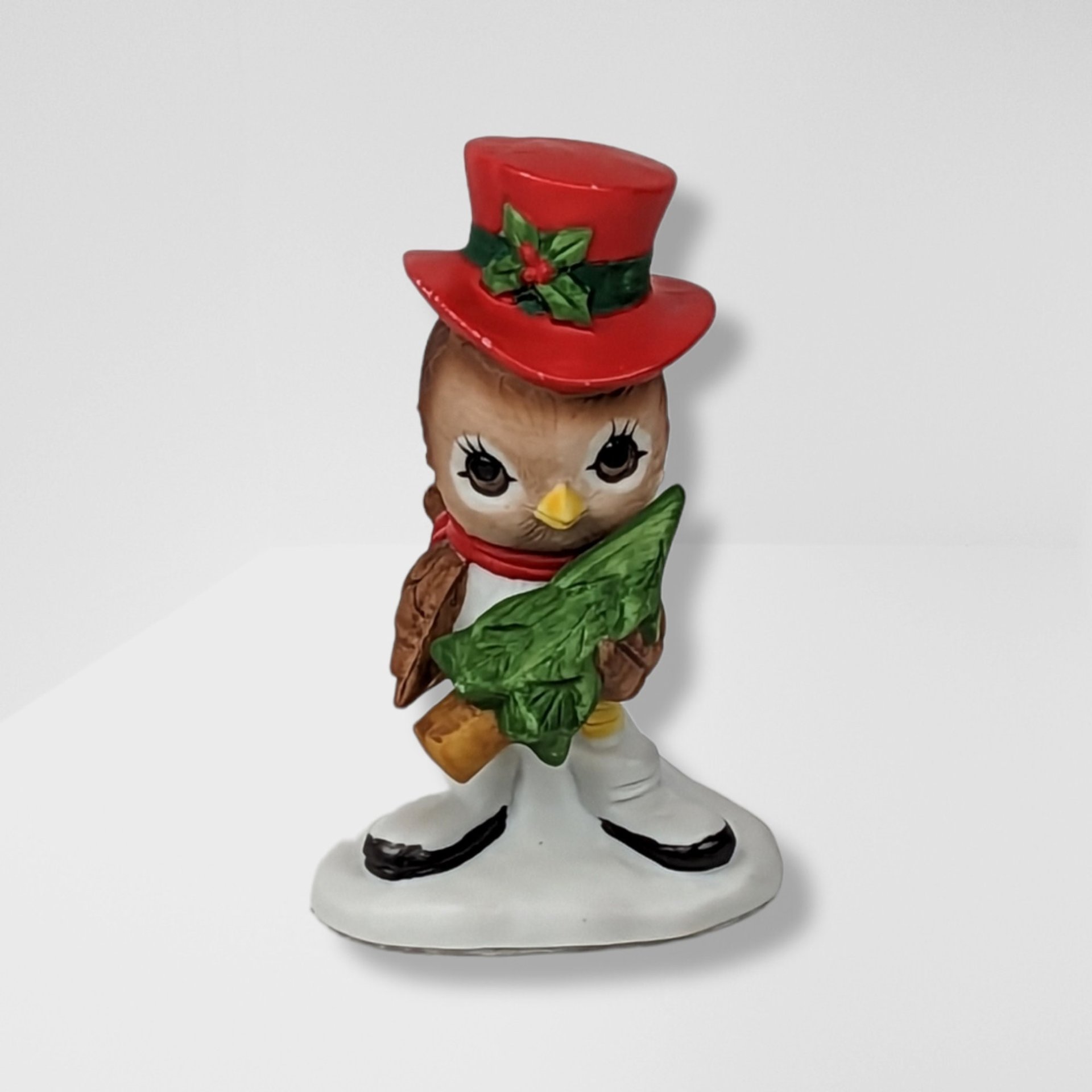 Vintage Lefton Spencer Sparrow and Lady Christmas Pair Figurines