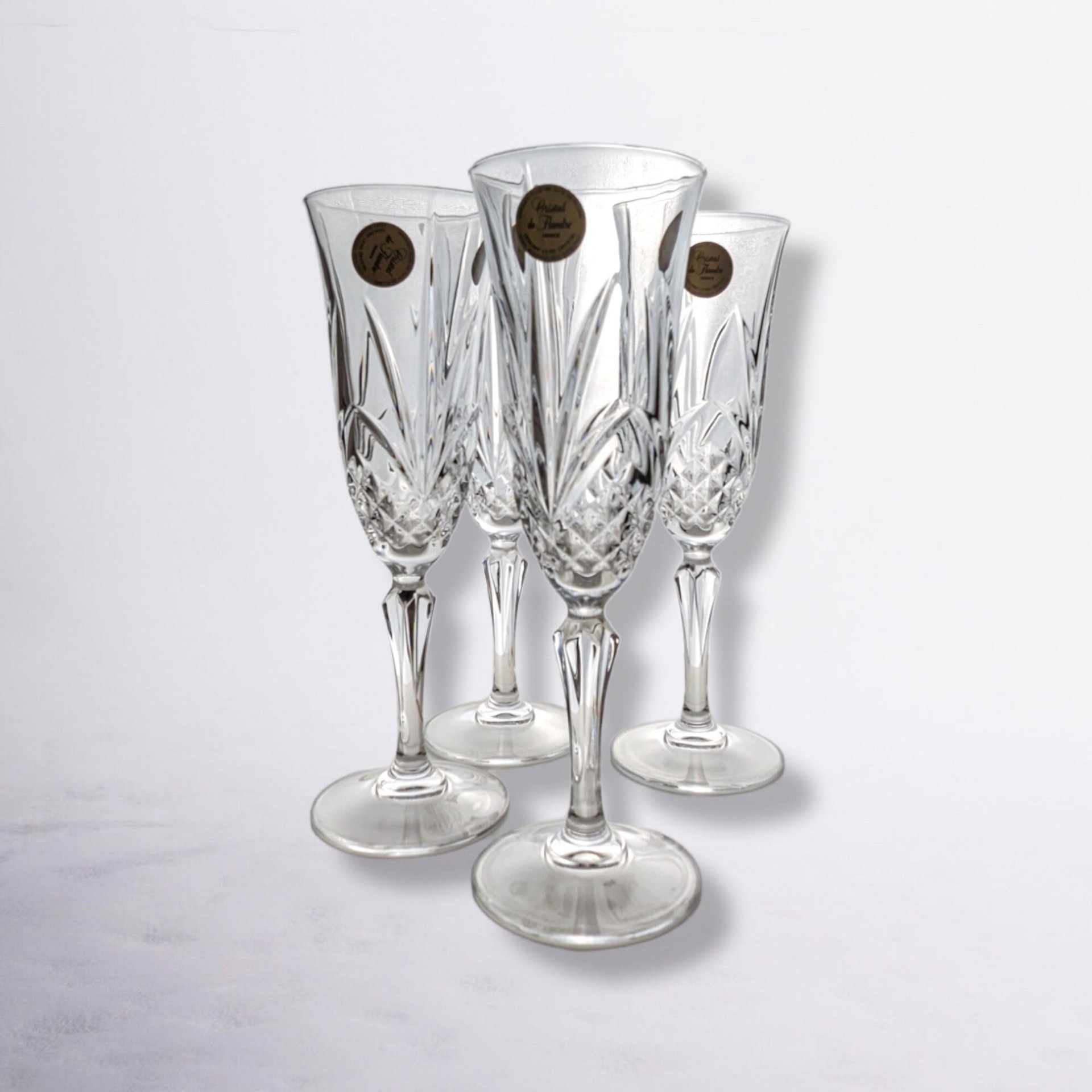 Set of 4 Salzburg Cristal de Flandre Fluted Champagne Glasses