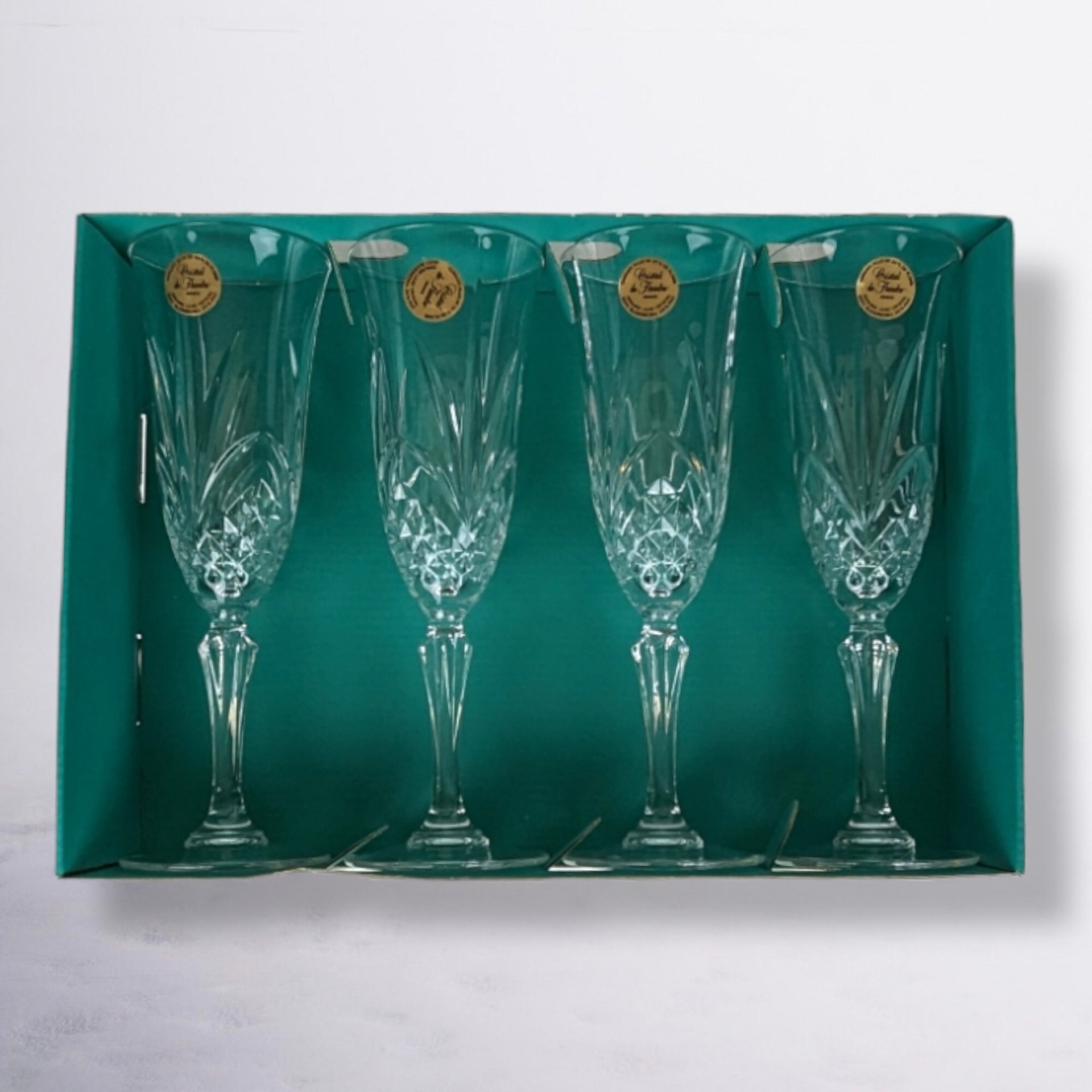 Set of 4 Salzburg Cristal de Flandre Fluted Champagne Glasses
