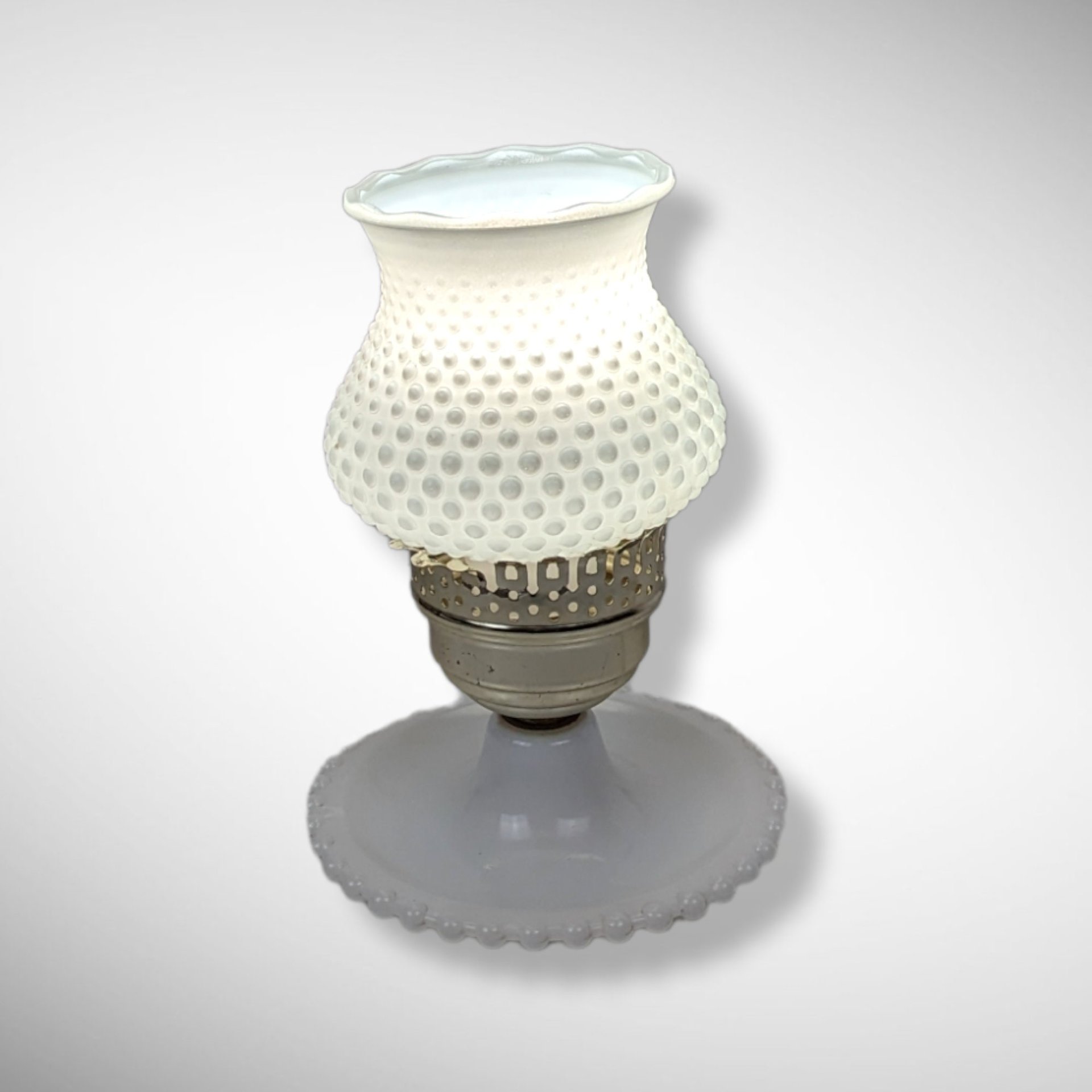 Vintage Milk Glass Hobnail Electric Hurricane Lamp