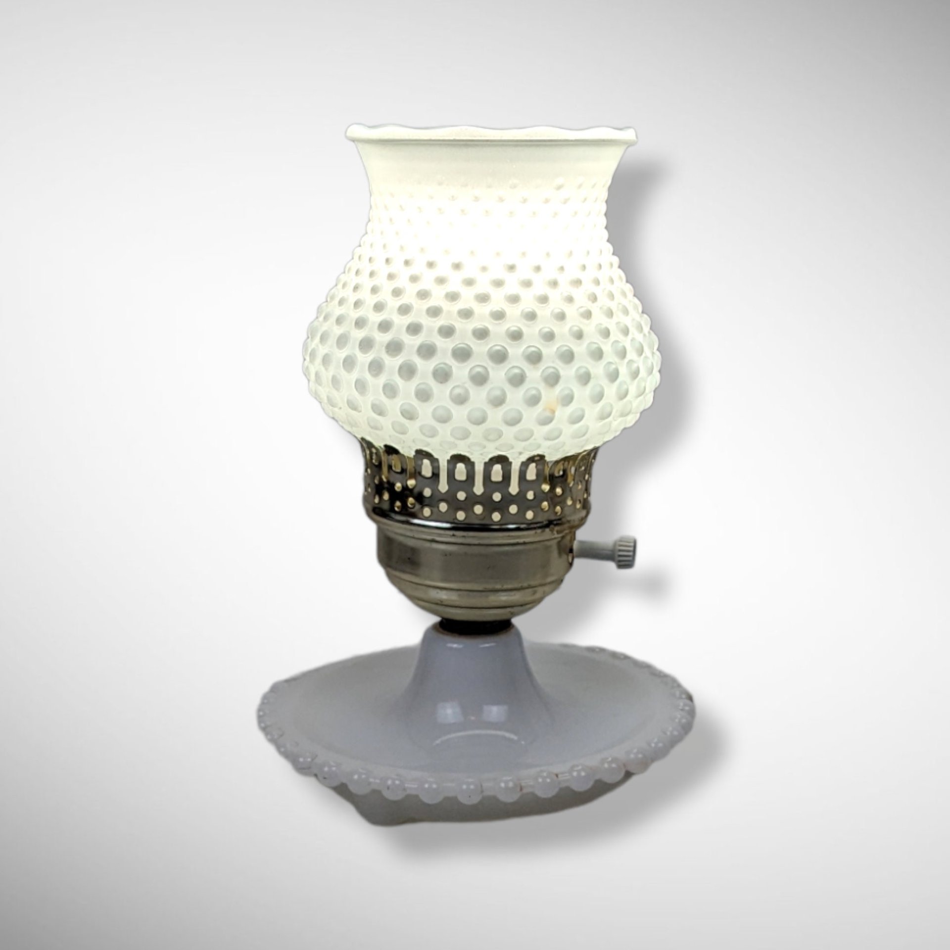 Vintage Milk Glass Hobnail Electric Hurricane Lamp