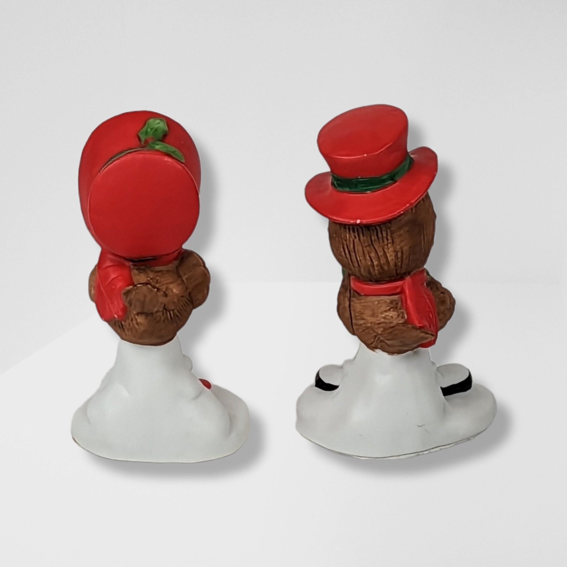 Vintage Lefton Spencer Sparrow and Lady Christmas Pair Figurines