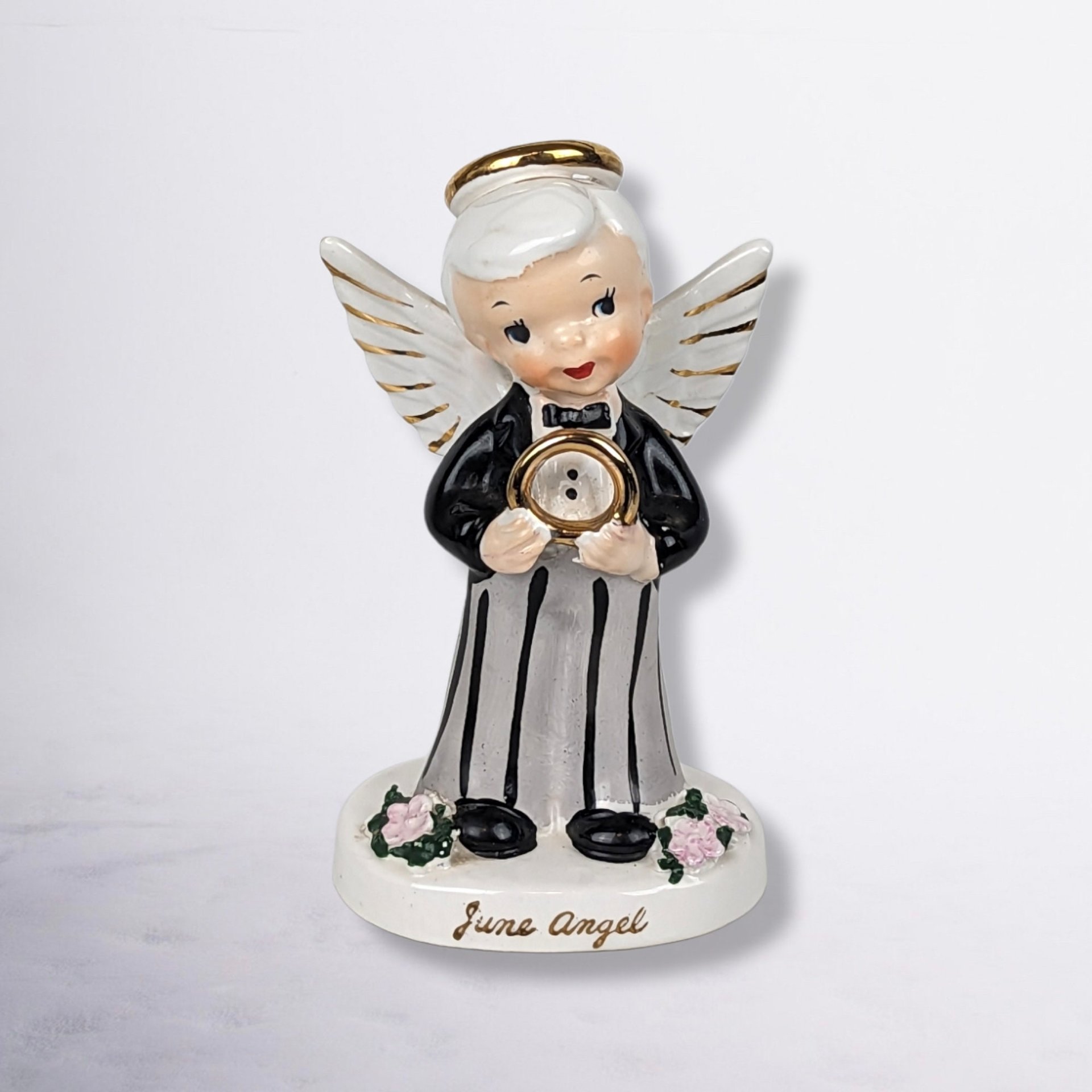 Pair of Napco 1956 June and August Angel Figurines, Made in Japan, Flawed